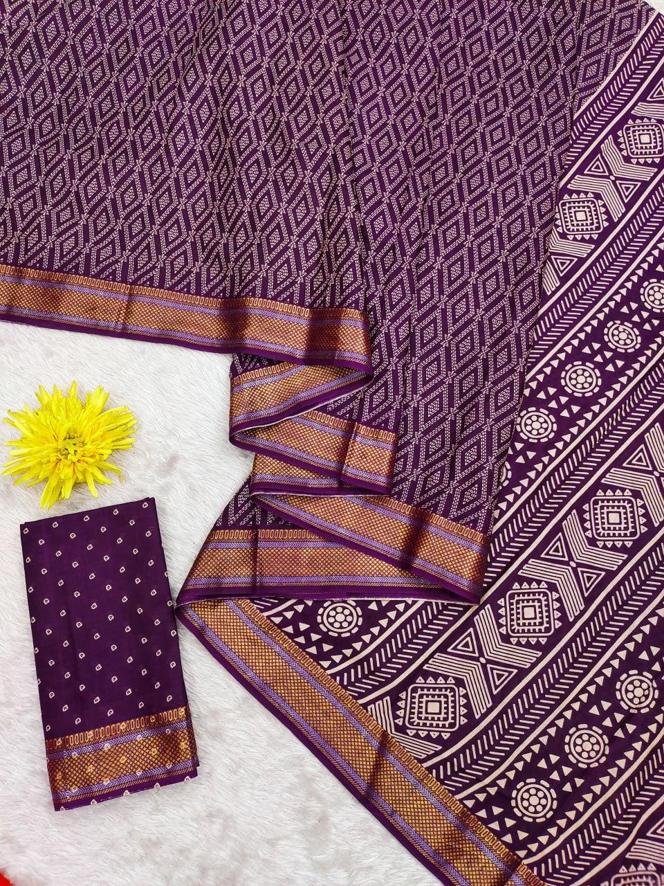 Kayatri New Mulmul Hand Block Print With Zari Border Saree