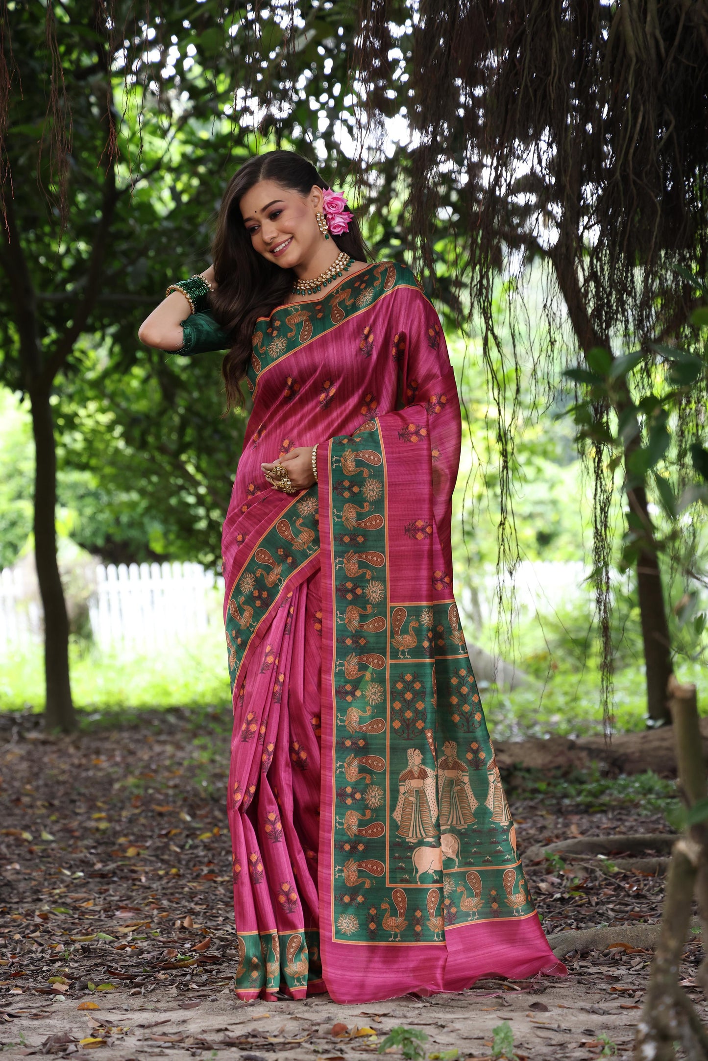 Kayatri New Soft Tussar Silk Peacock Print Saree