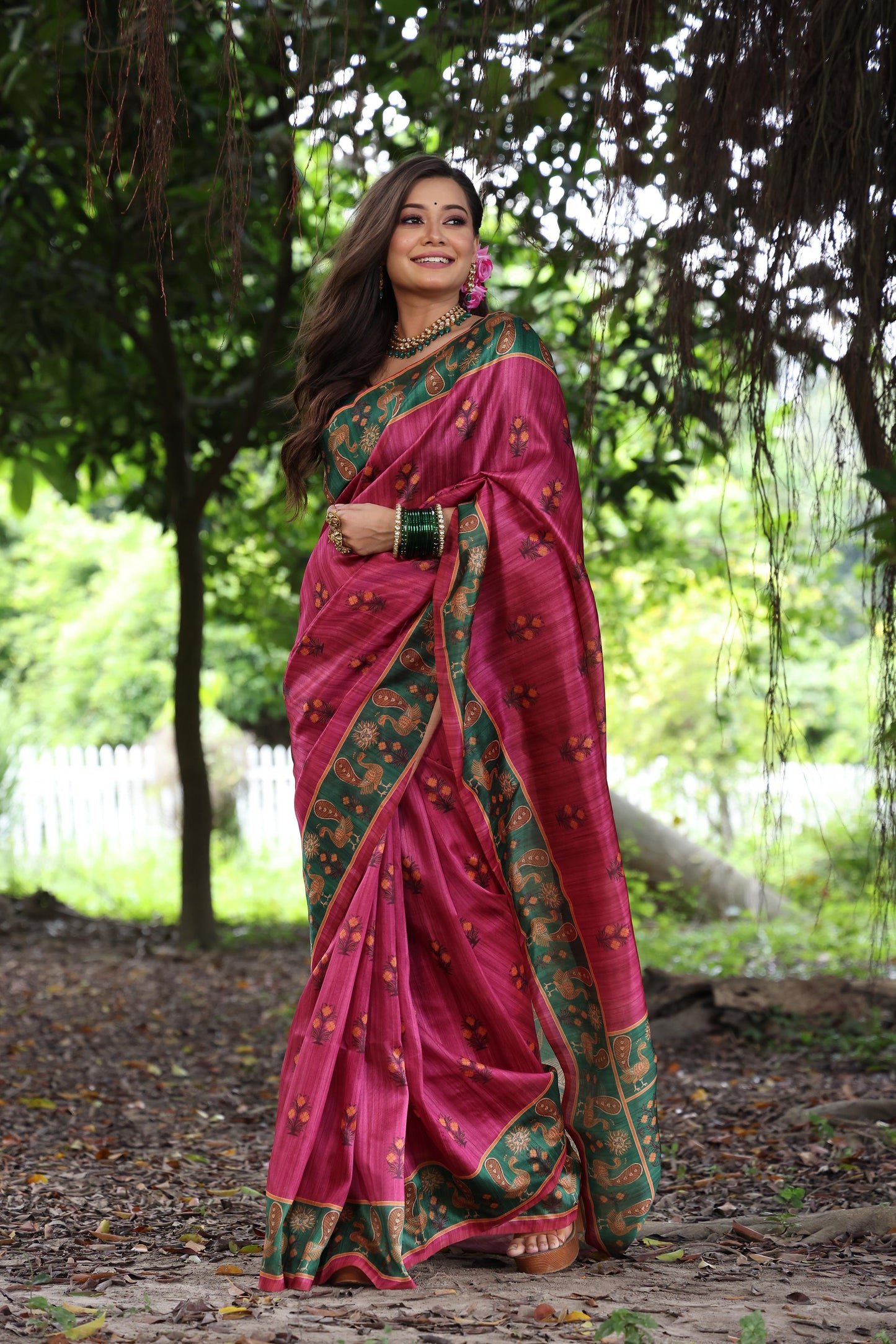 Kayatri New Soft Tussar Silk Peacock Print Saree