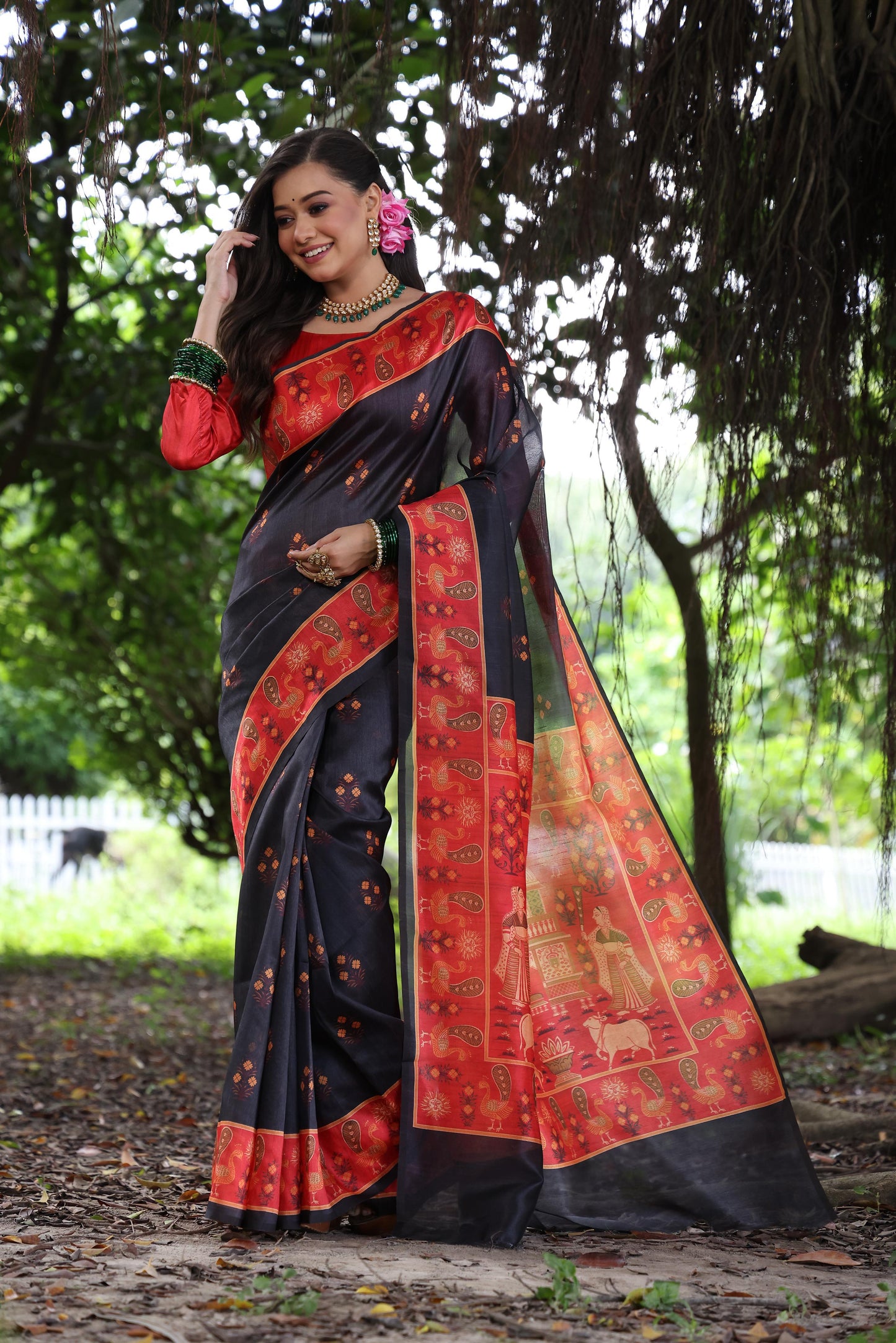 Kayatri New Soft Tussar Silk Peacock Print Saree