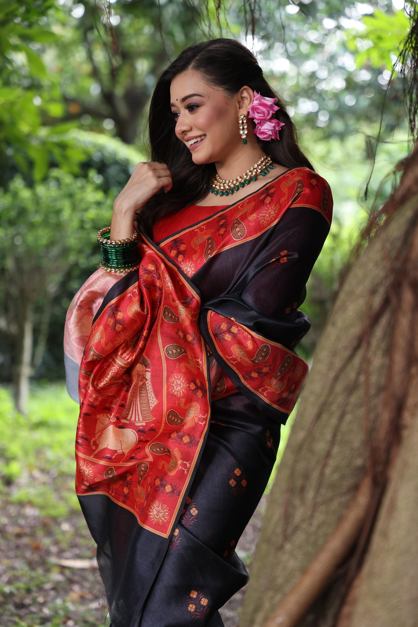 Kayatri New Soft Tussar Silk Peacock Print Saree