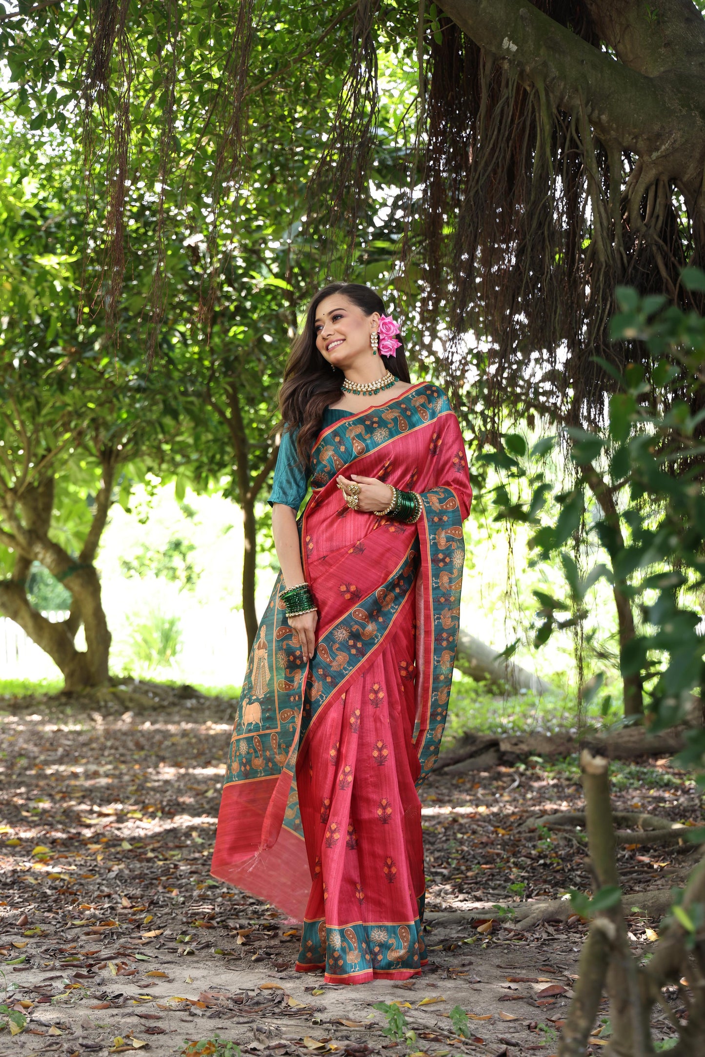 Kayatri New Soft Tussar Silk Peacock Print Saree