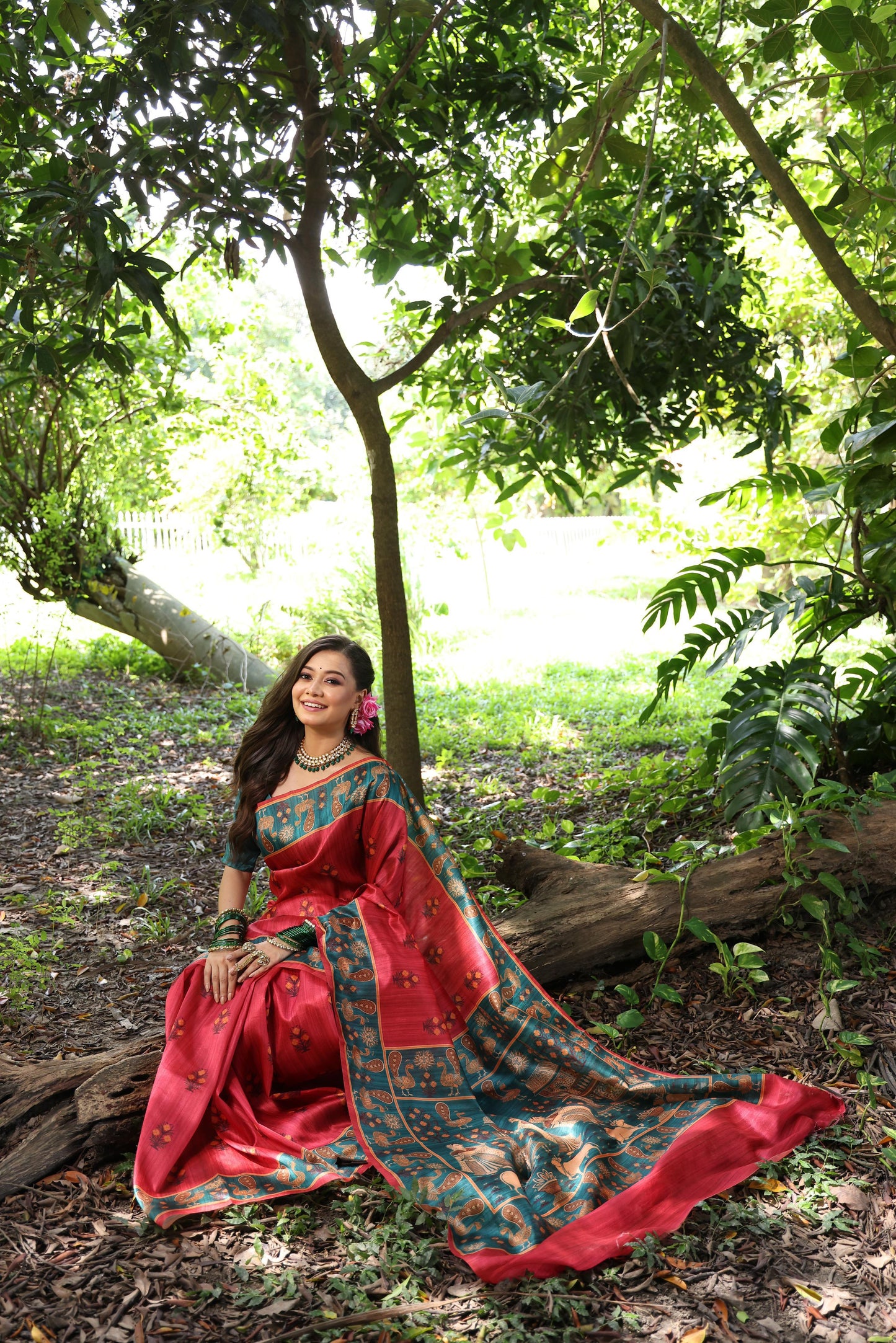 Kayatri New Soft Tussar Silk Peacock Print Saree