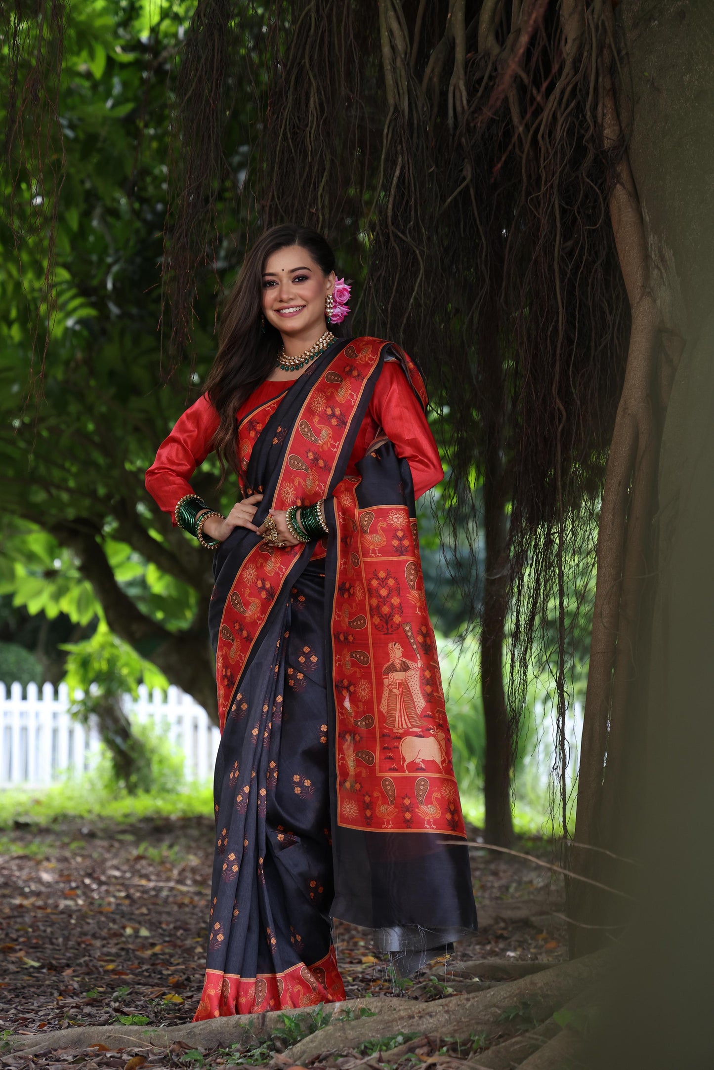 Kayatri New Soft Tussar Silk Peacock Print Saree