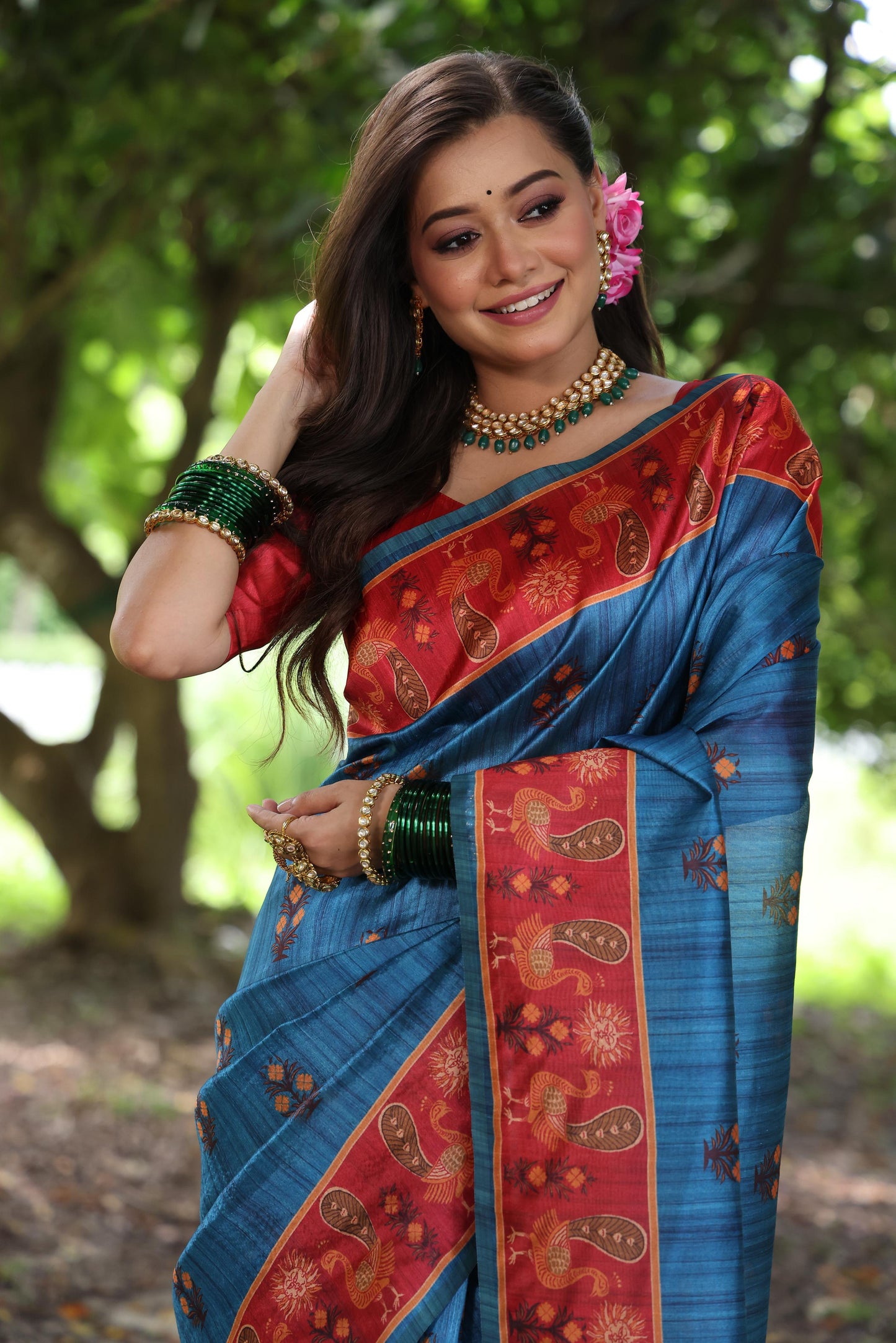 Kayatri New Soft Tussar Silk Peacock Print Saree