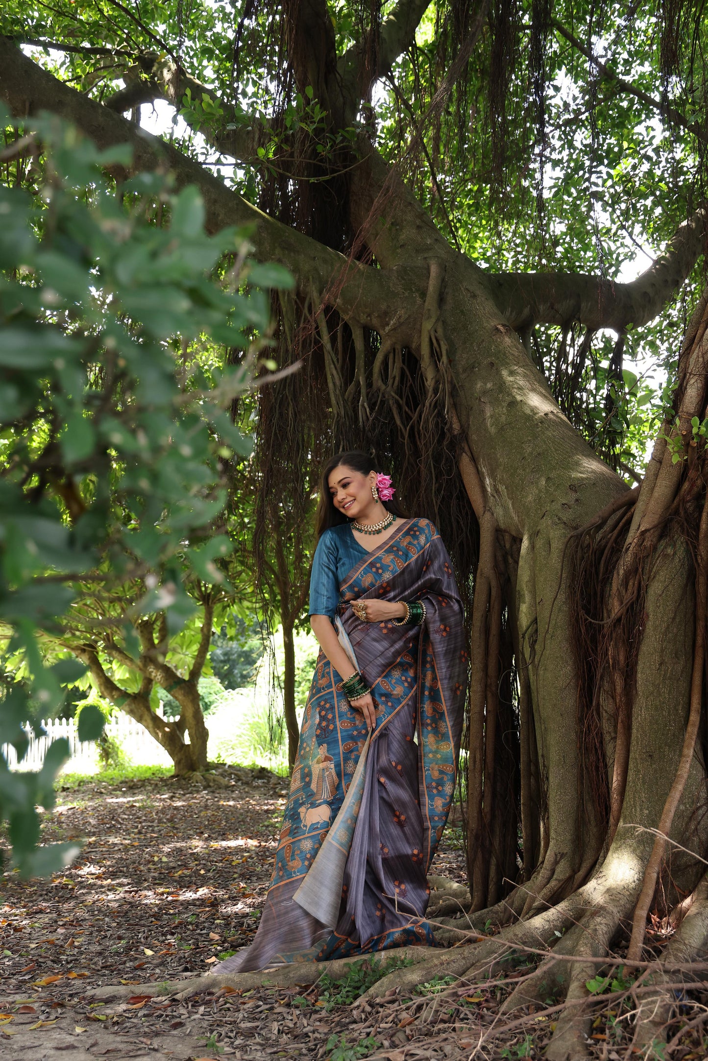 Kayatri New Soft Tussar Silk Peacock Print Saree