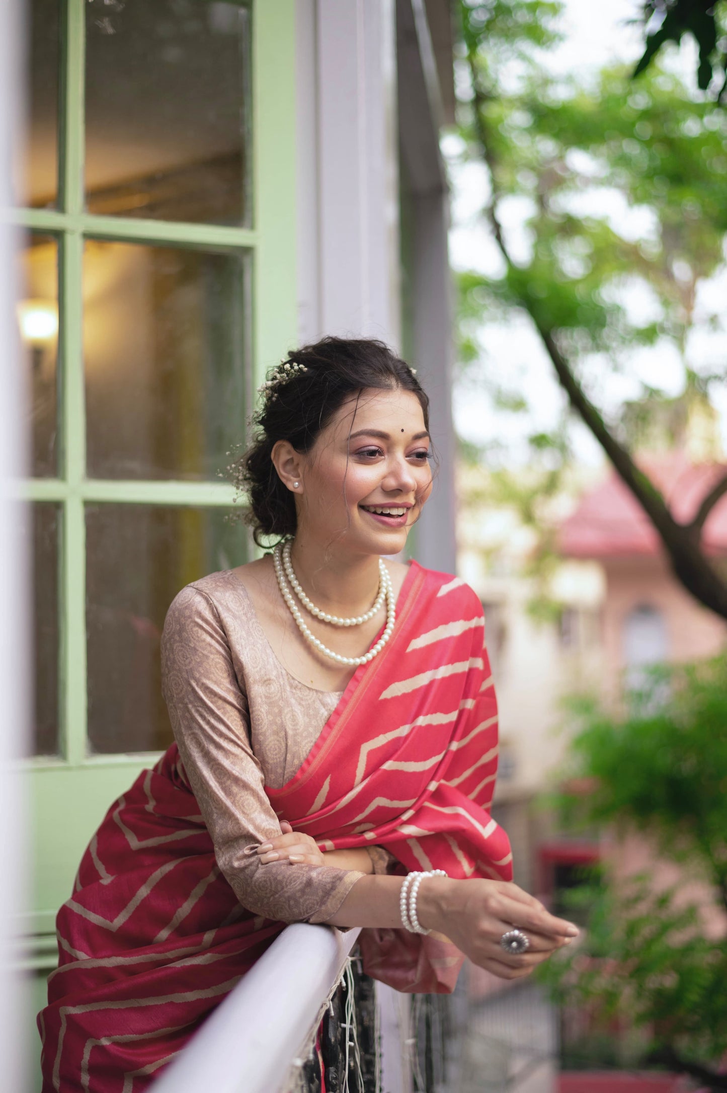 Kayari New Tussar Silk Leheriya With Kalamkari Peacock Pallu Saree