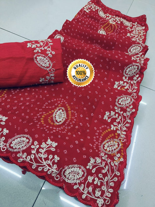 Kayatri New Soft Georgette Fabric Bandhani Style Saree