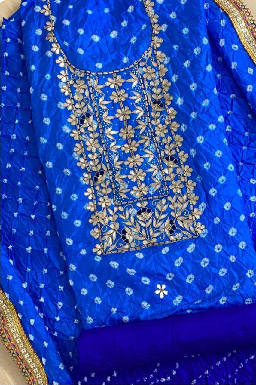 Kayatri New Beautiful Heavy Silk Fabric Bandhej Suits