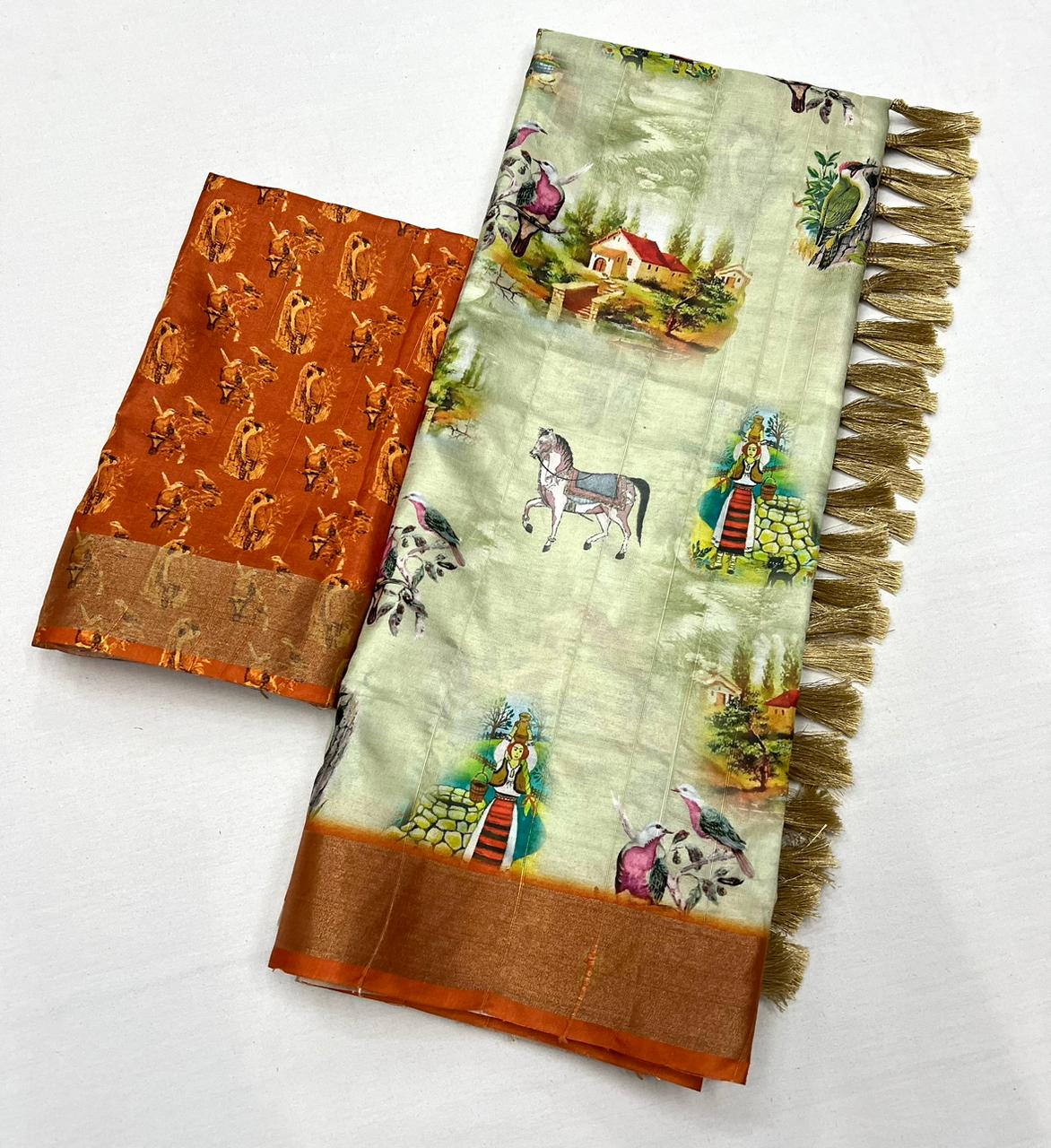 Kayatri New Soft Handloom Cotton Kalamkari Digital Print Saree