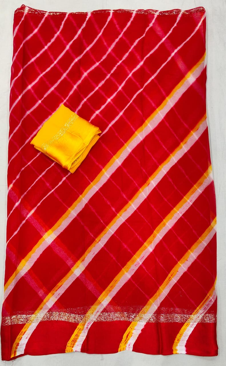 Kayatri New Pure Georgette Big Satan Patta Leheriya Style Saree