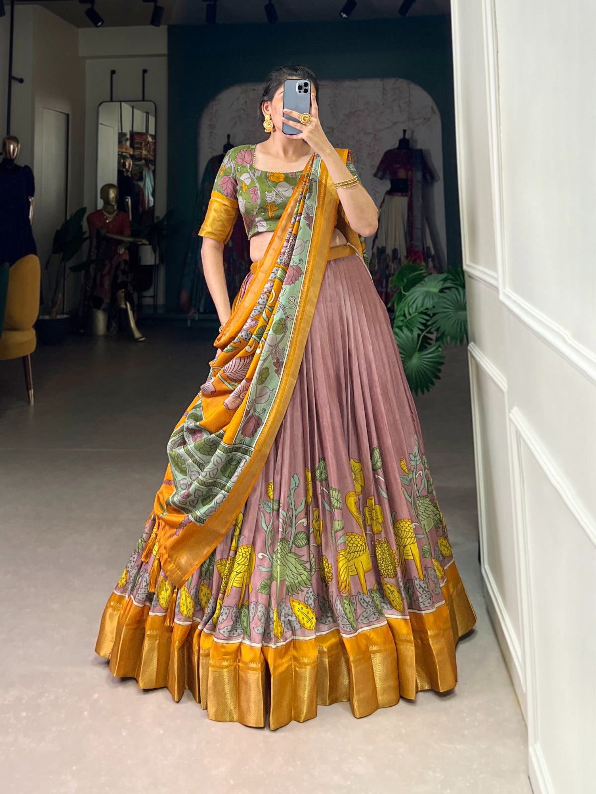Kayatri New Designer Dola Silk Kalamkari Print Lehenga