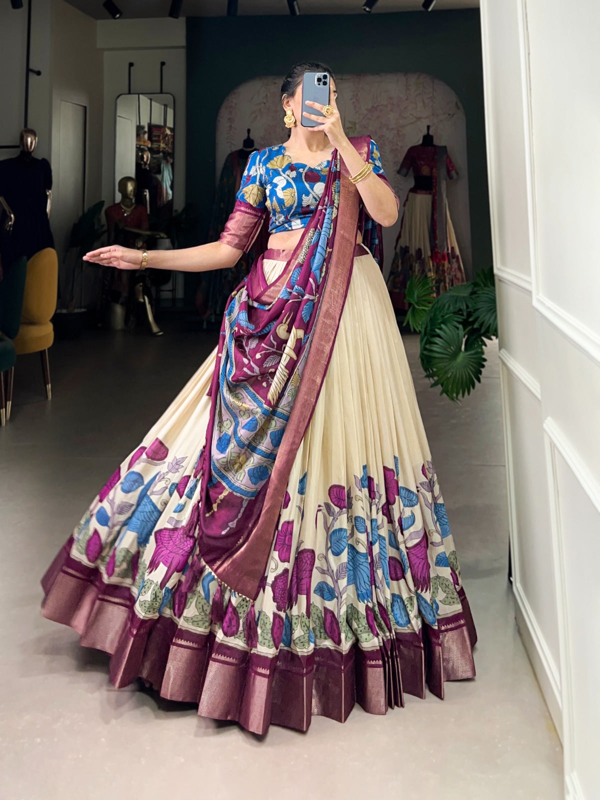 Kayatri New Designer Dola Silk Kalamkari Print Lehenga