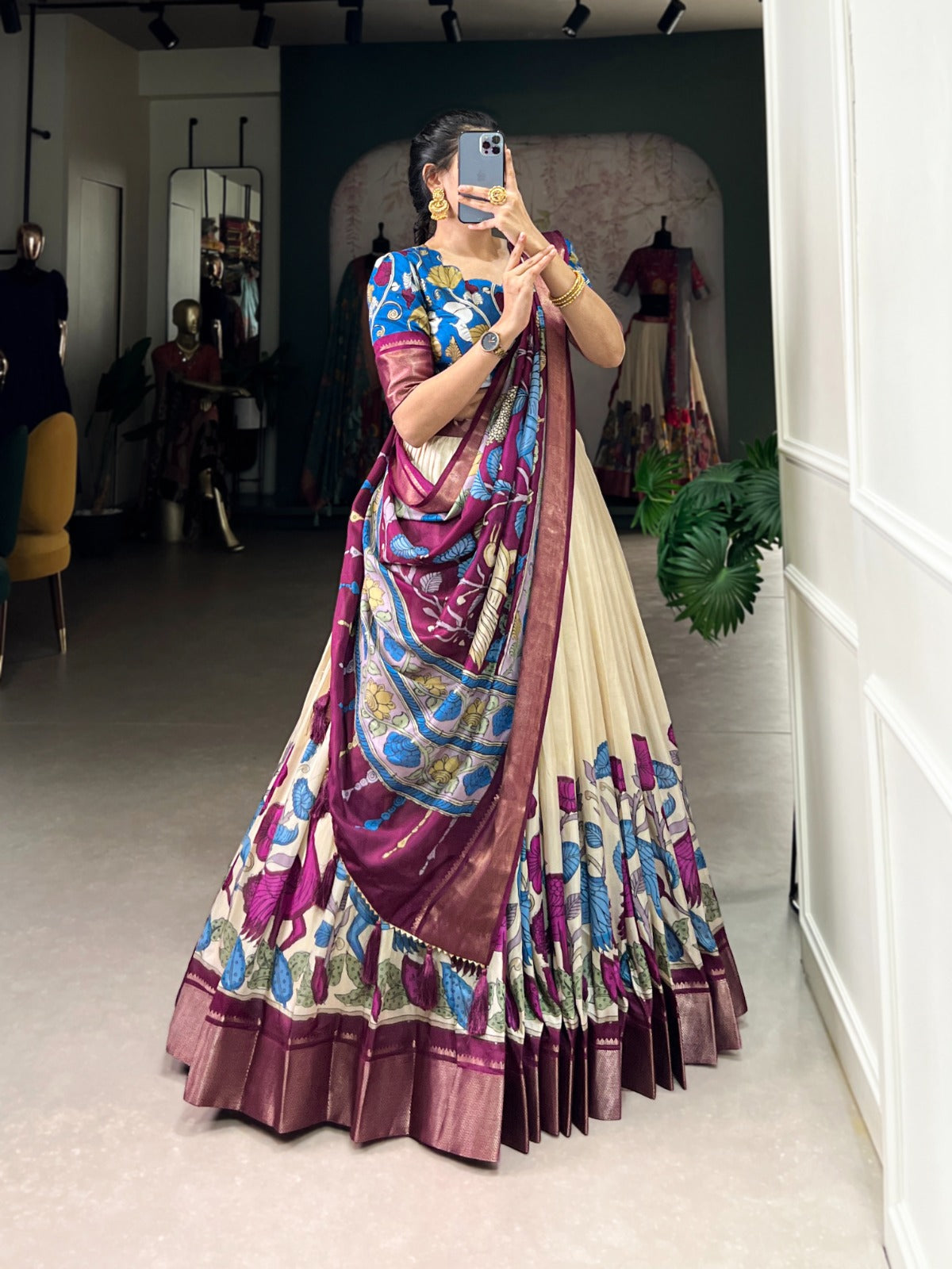Kayatri New Designer Dola Silk Kalamkari Print Lehenga