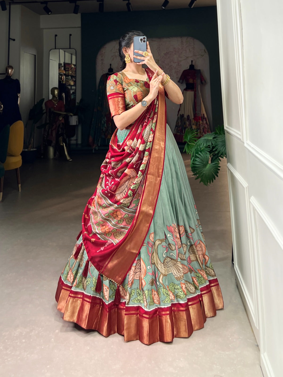 Kayatri New Designer Dola Silk Kalamkari Print Lehenga