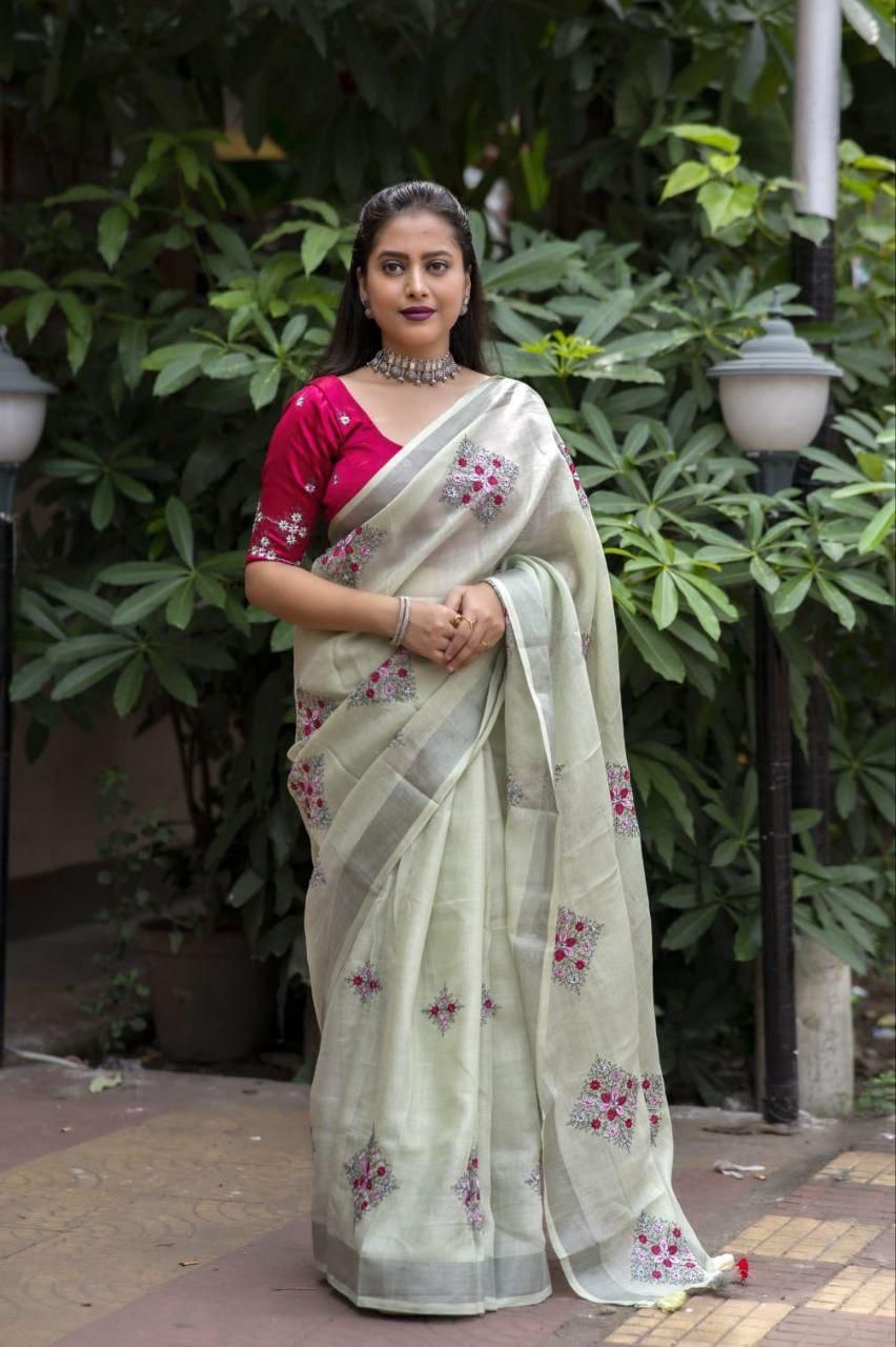 Kayatri New Designer Soft Silver Linnen Saree