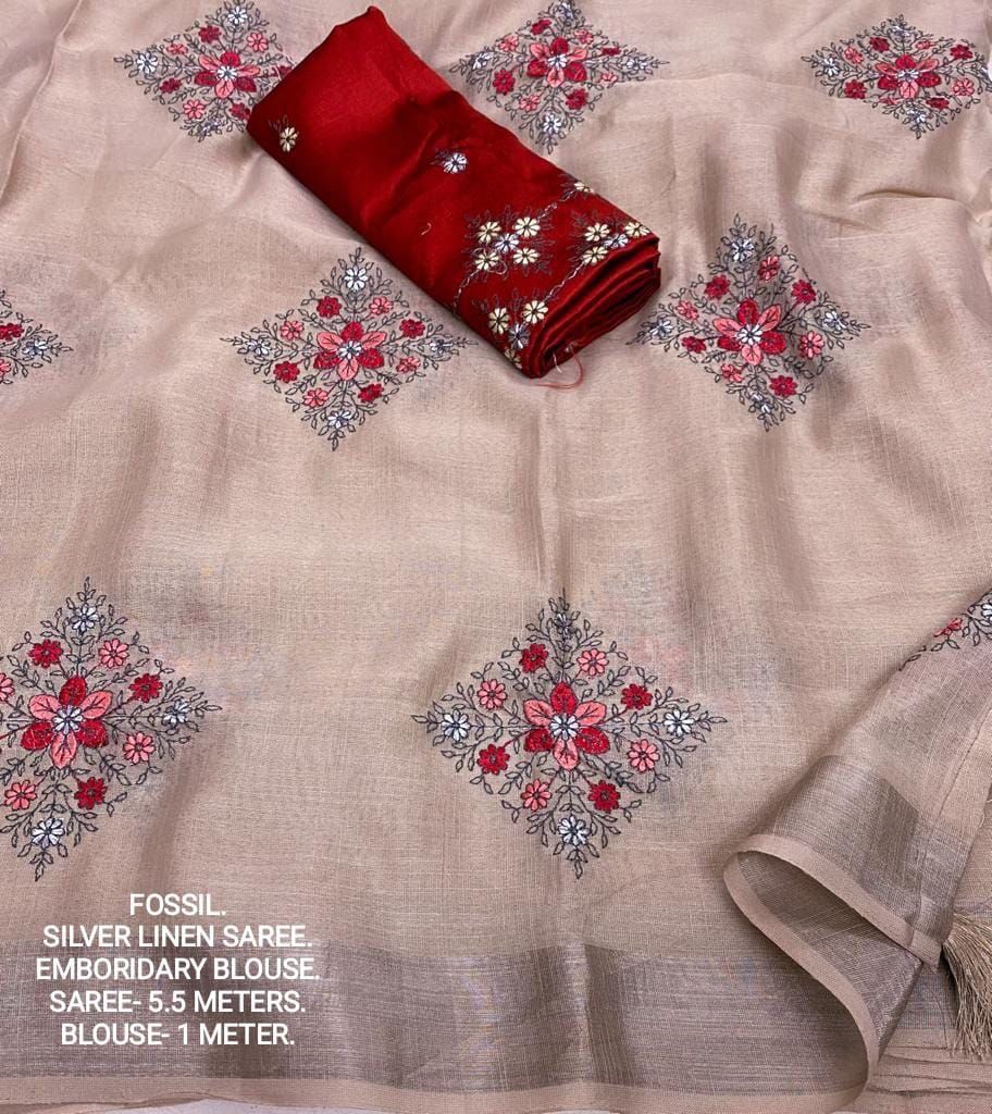 Kayatri New Designer Soft Silver Linnen Saree