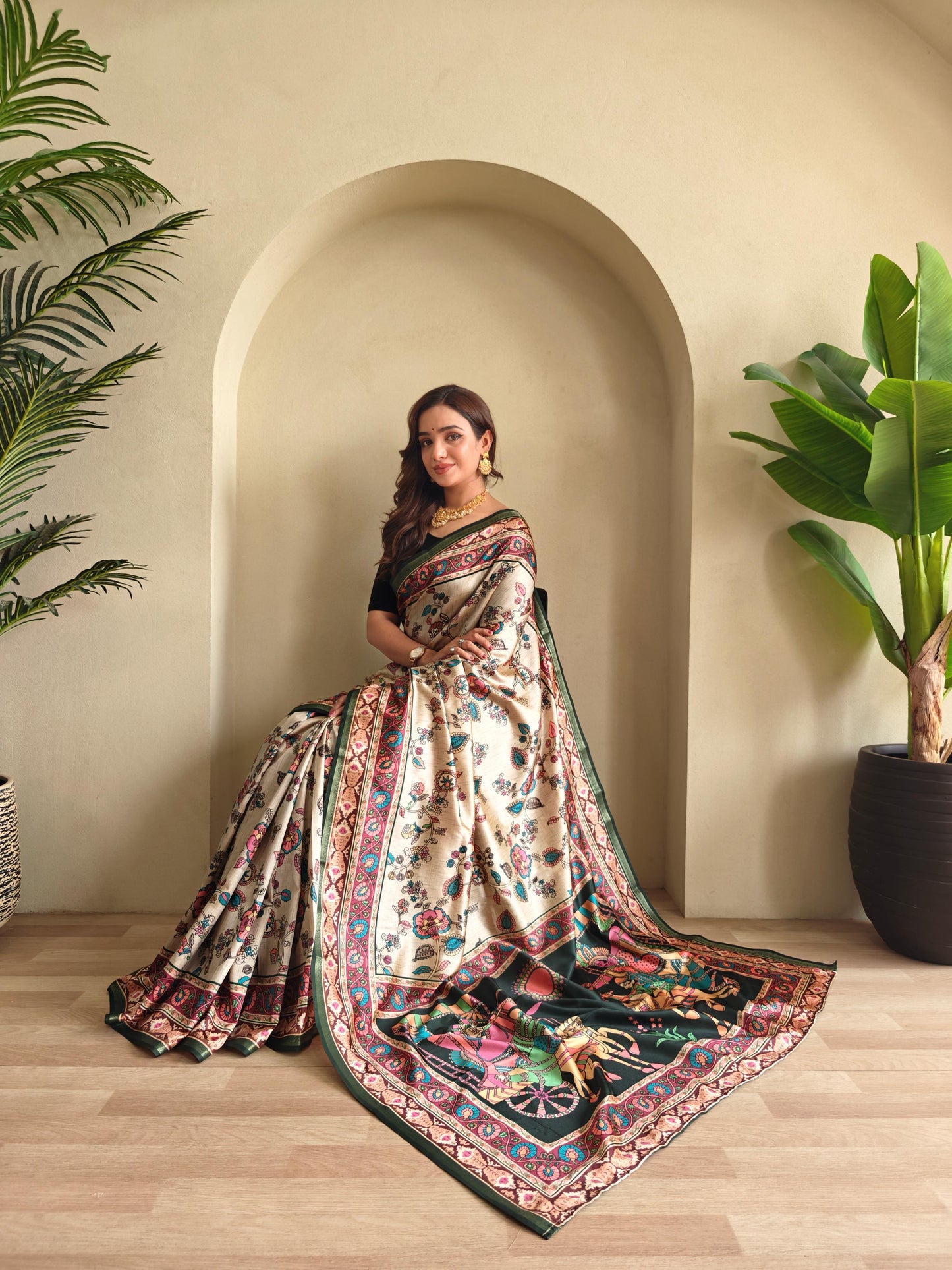 Kayatri New Soft Silk Kalamkari Printed Saree