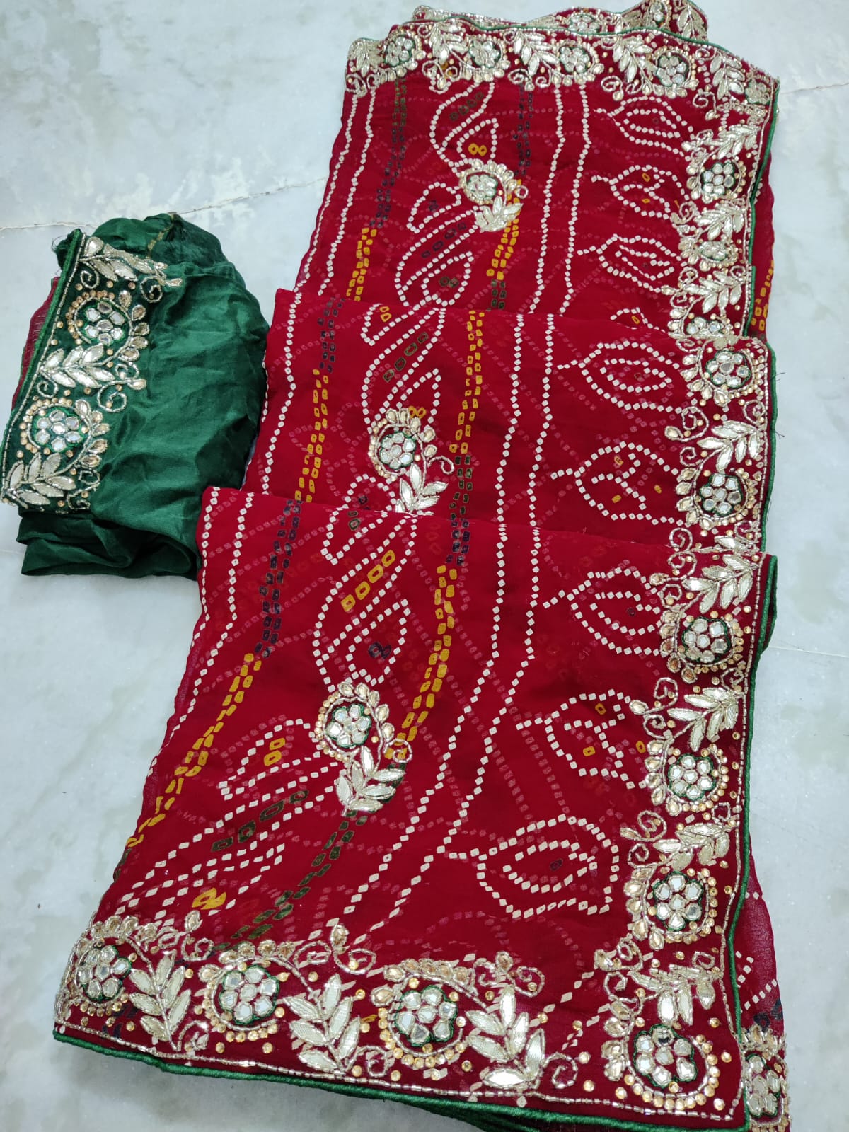 Kayatri New Designer Bandhani Style Cutdana Work Saree