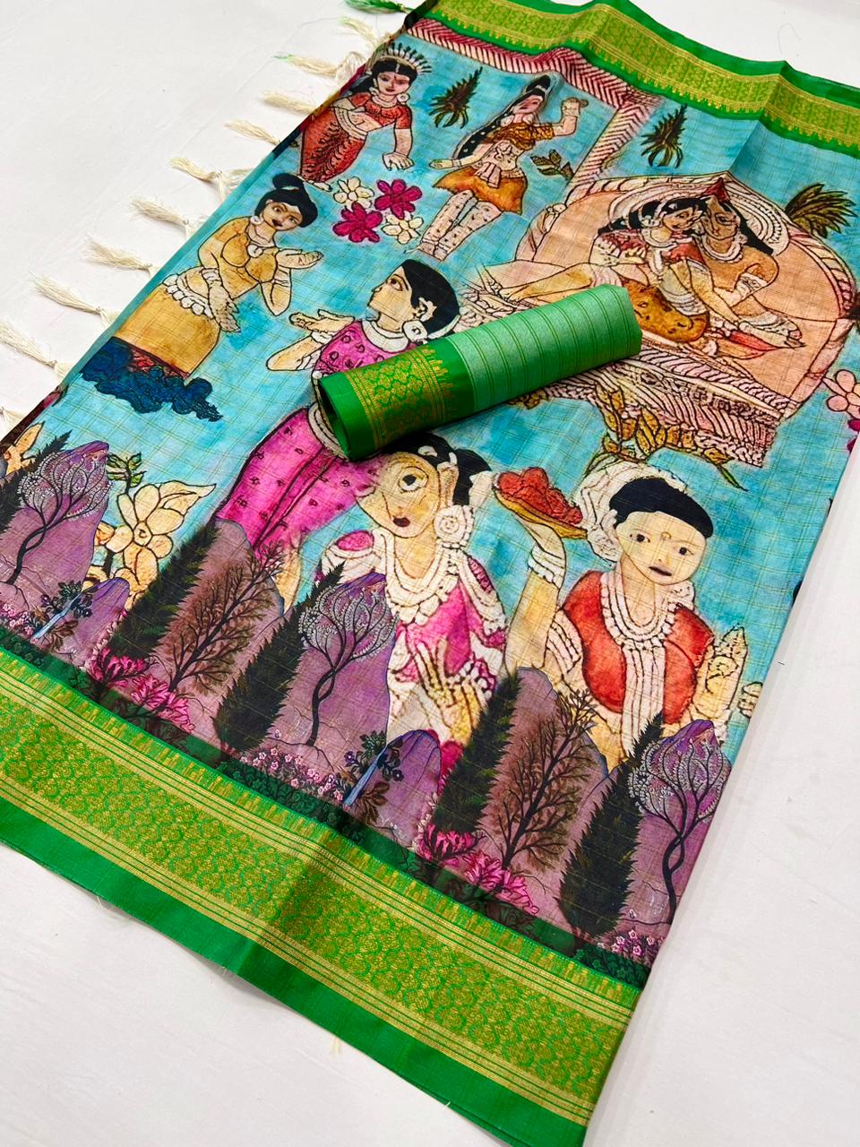 Kayatri New Designer Slub Cotton Ikkat Print Saree