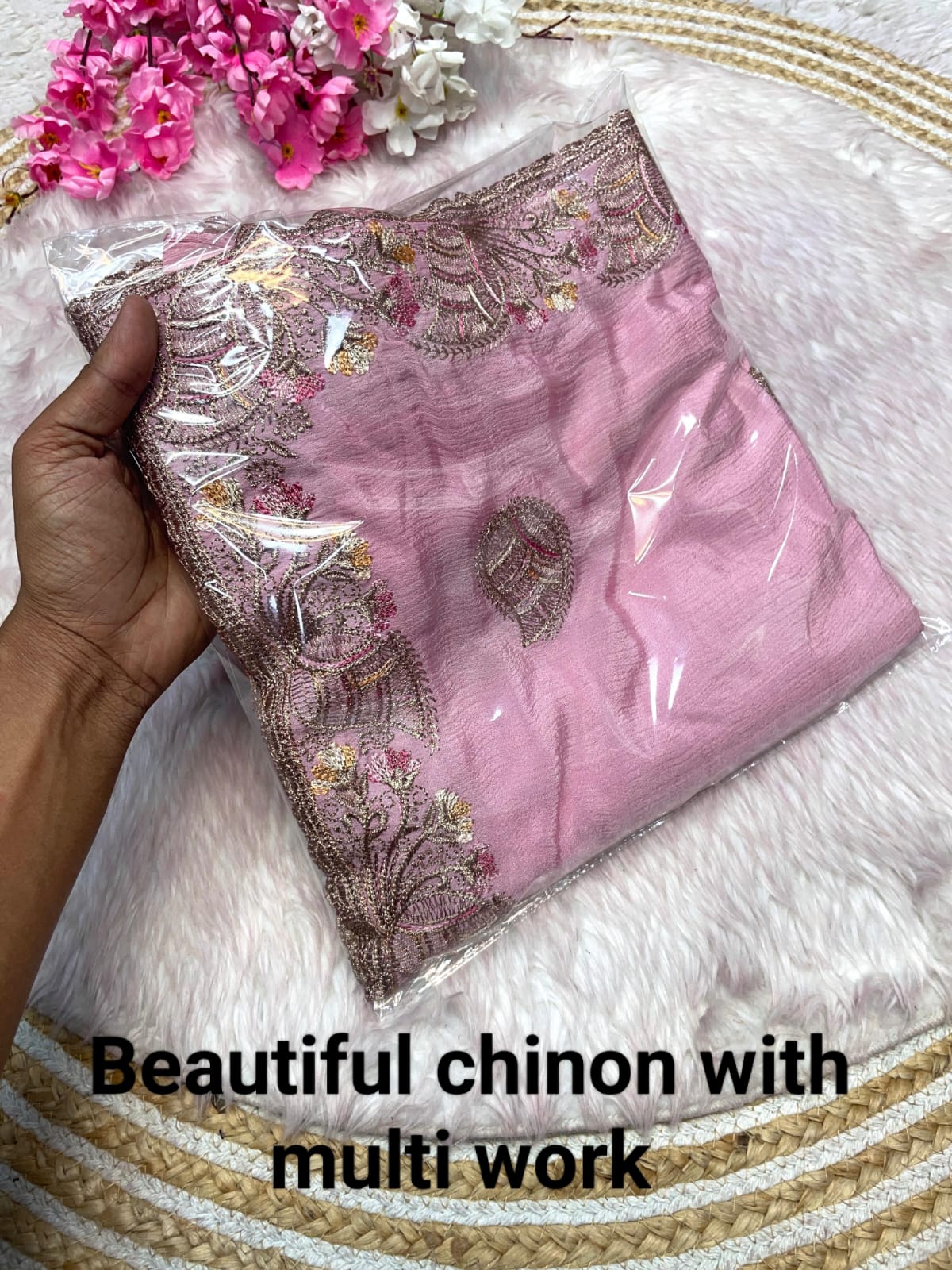 Kayatri New Soft Chinon Embroidery Work Saree