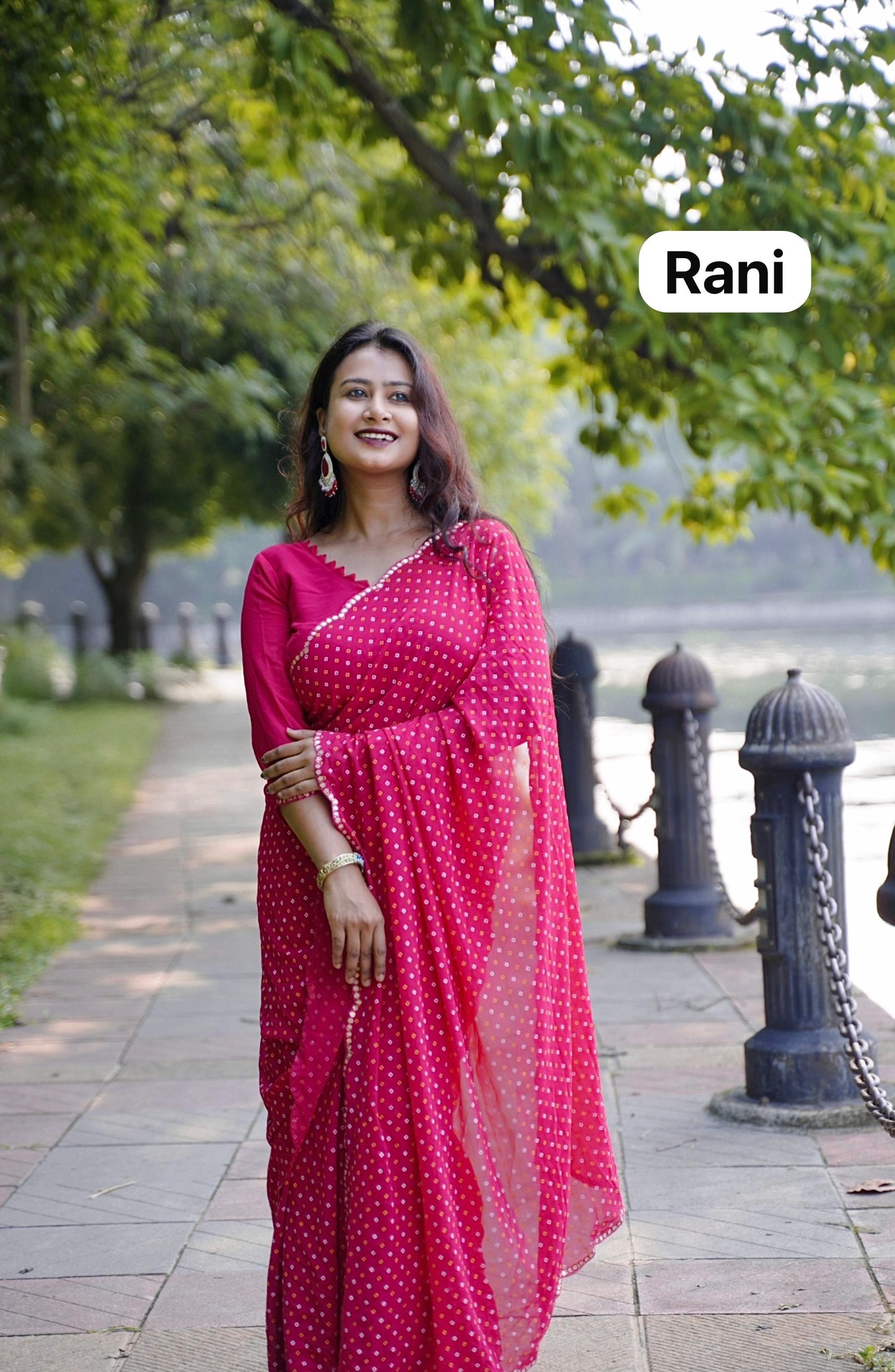 Kayatri New Viscose Georgette Block Print Bandhej Saree