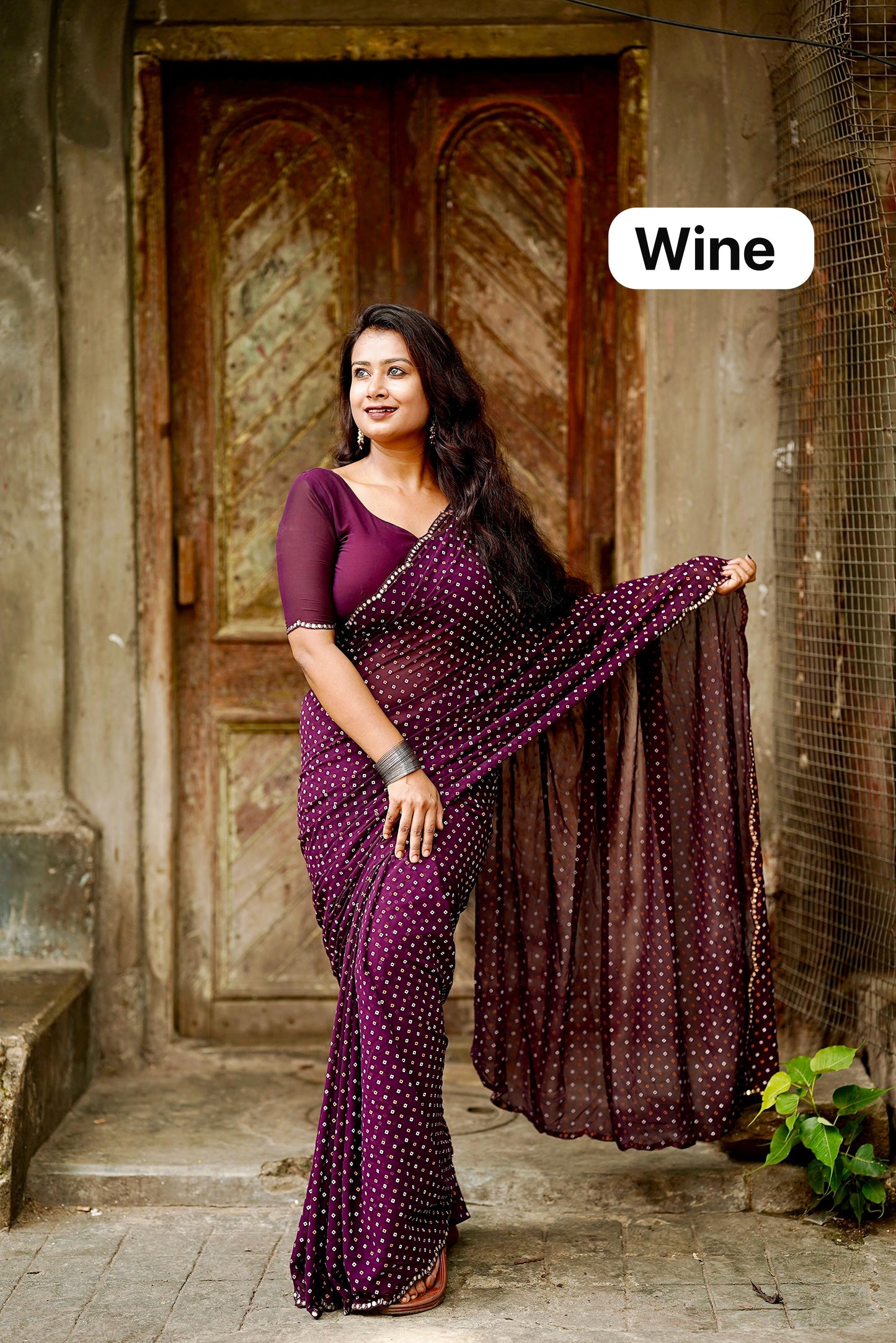 Kayatri New Viscose Georgette Block Print Bandhej Saree