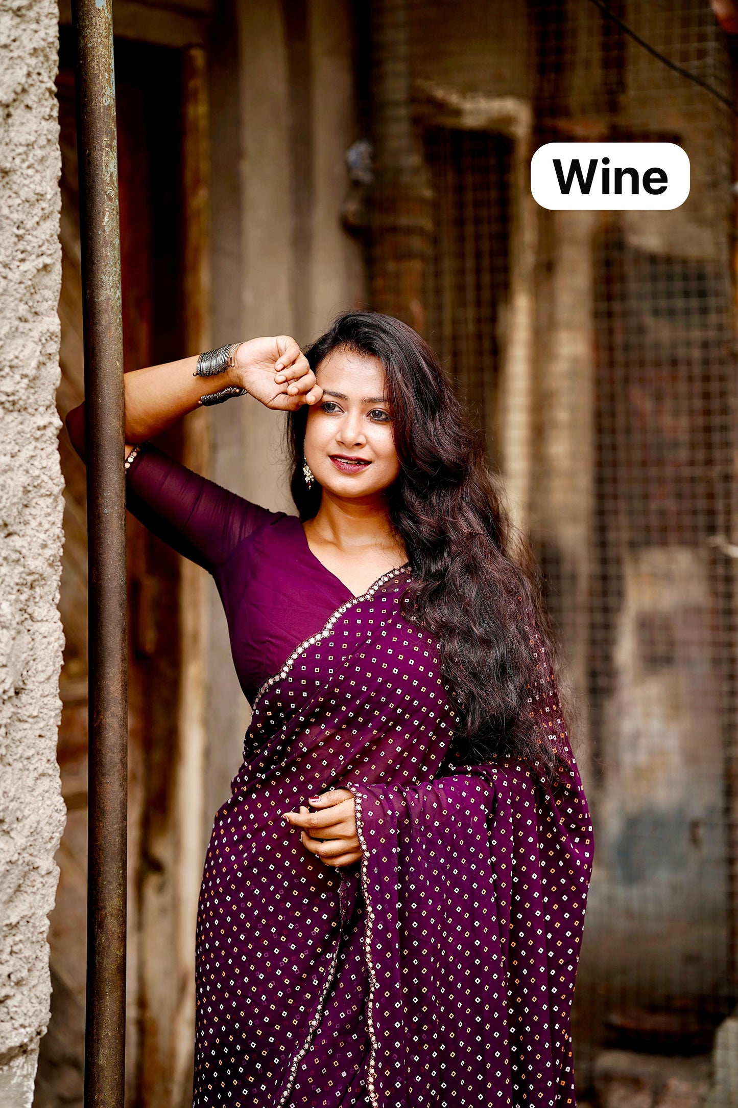 Kayatri New Viscose Georgette Block Print Bandhej Saree