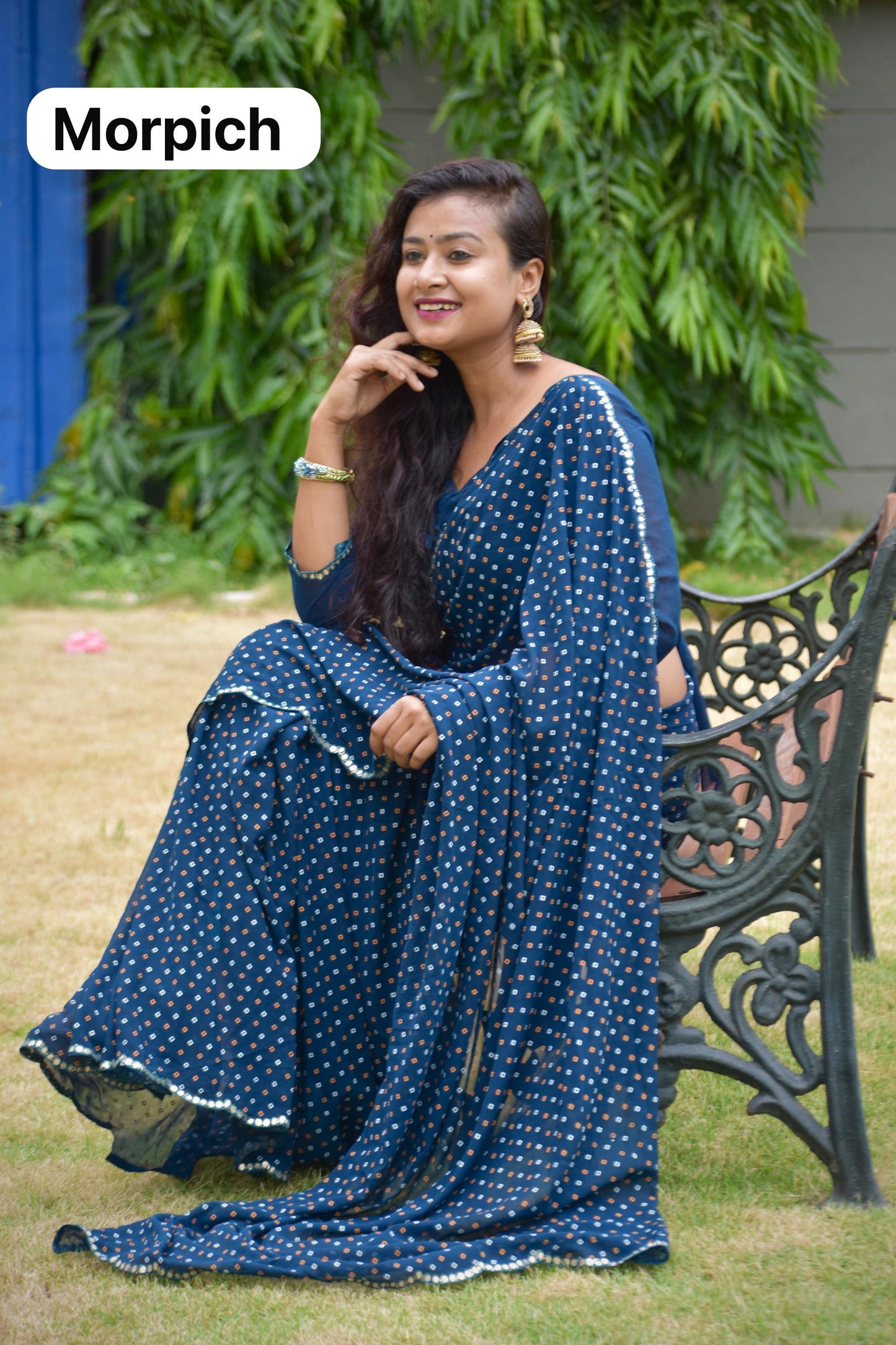Kayatri New Viscose Georgette Block Print Bandhej Saree