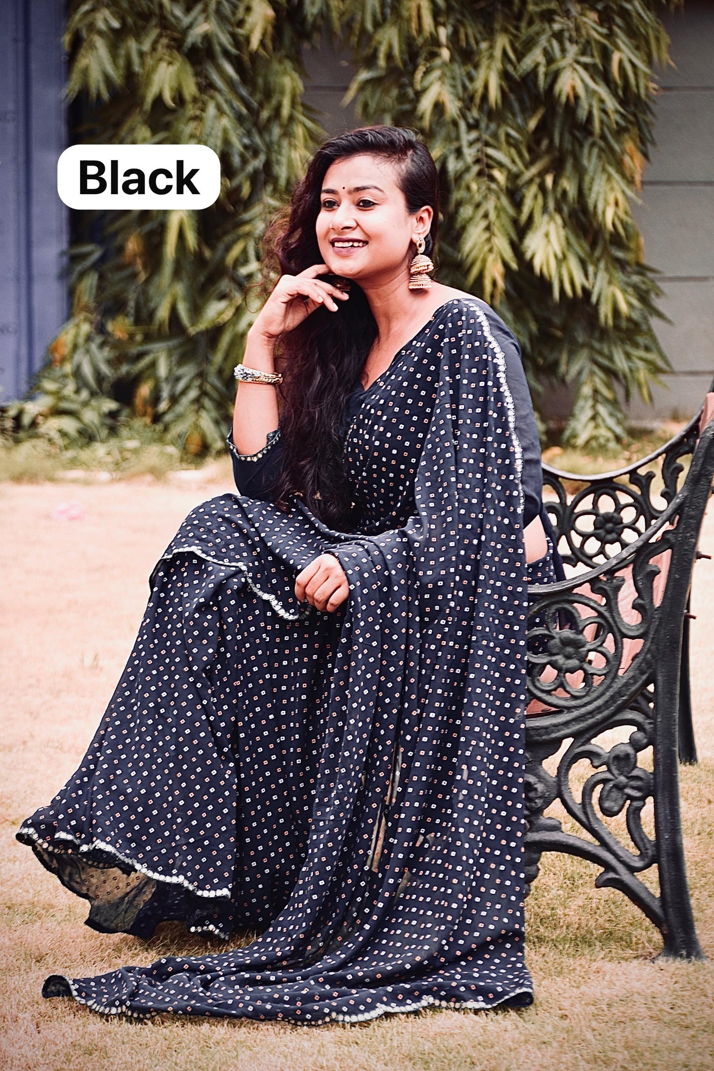 Kayatri New Viscose Georgette Block Print Bandhej Saree