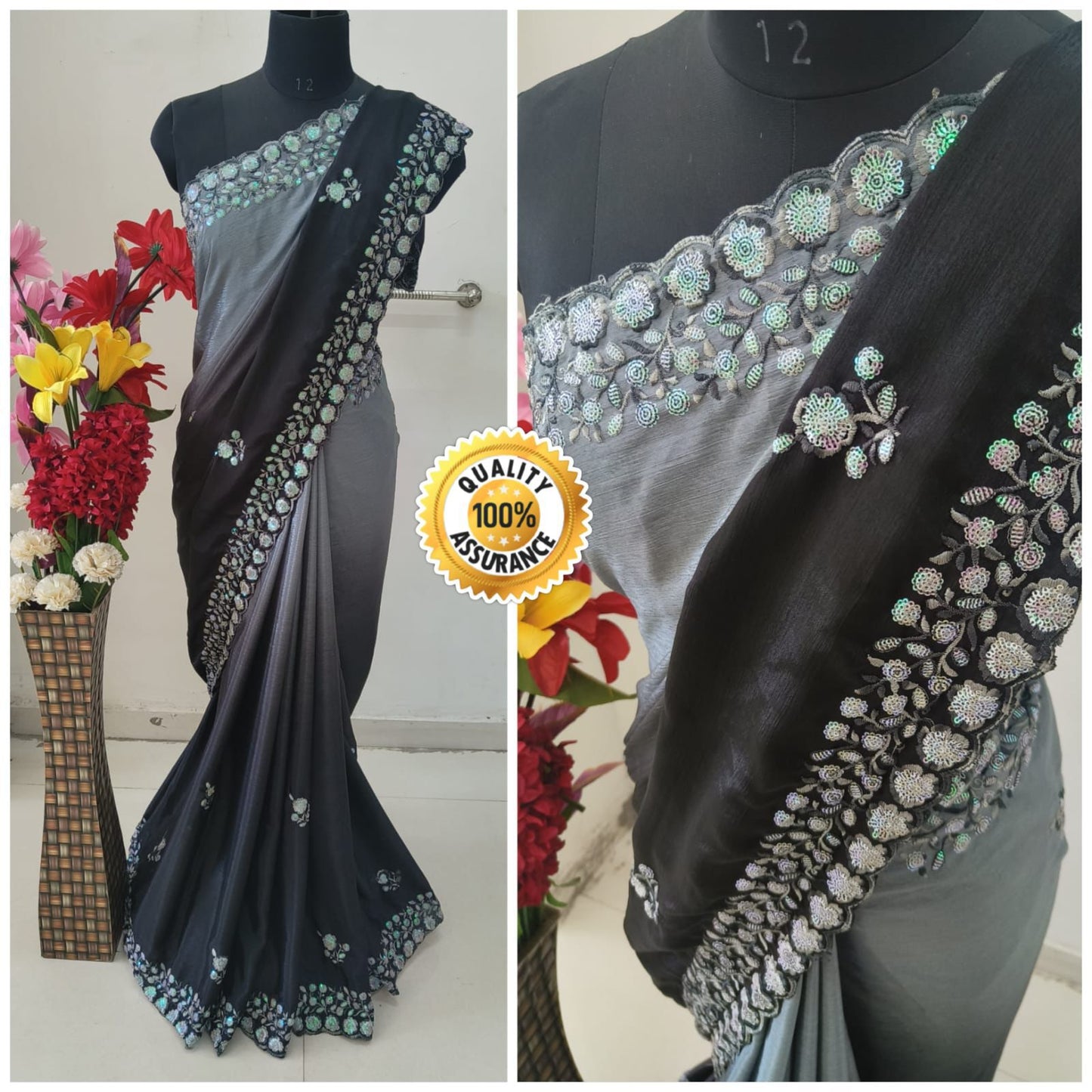 Kayatri New Chinon Heavy Sequence and Thread Work Saree