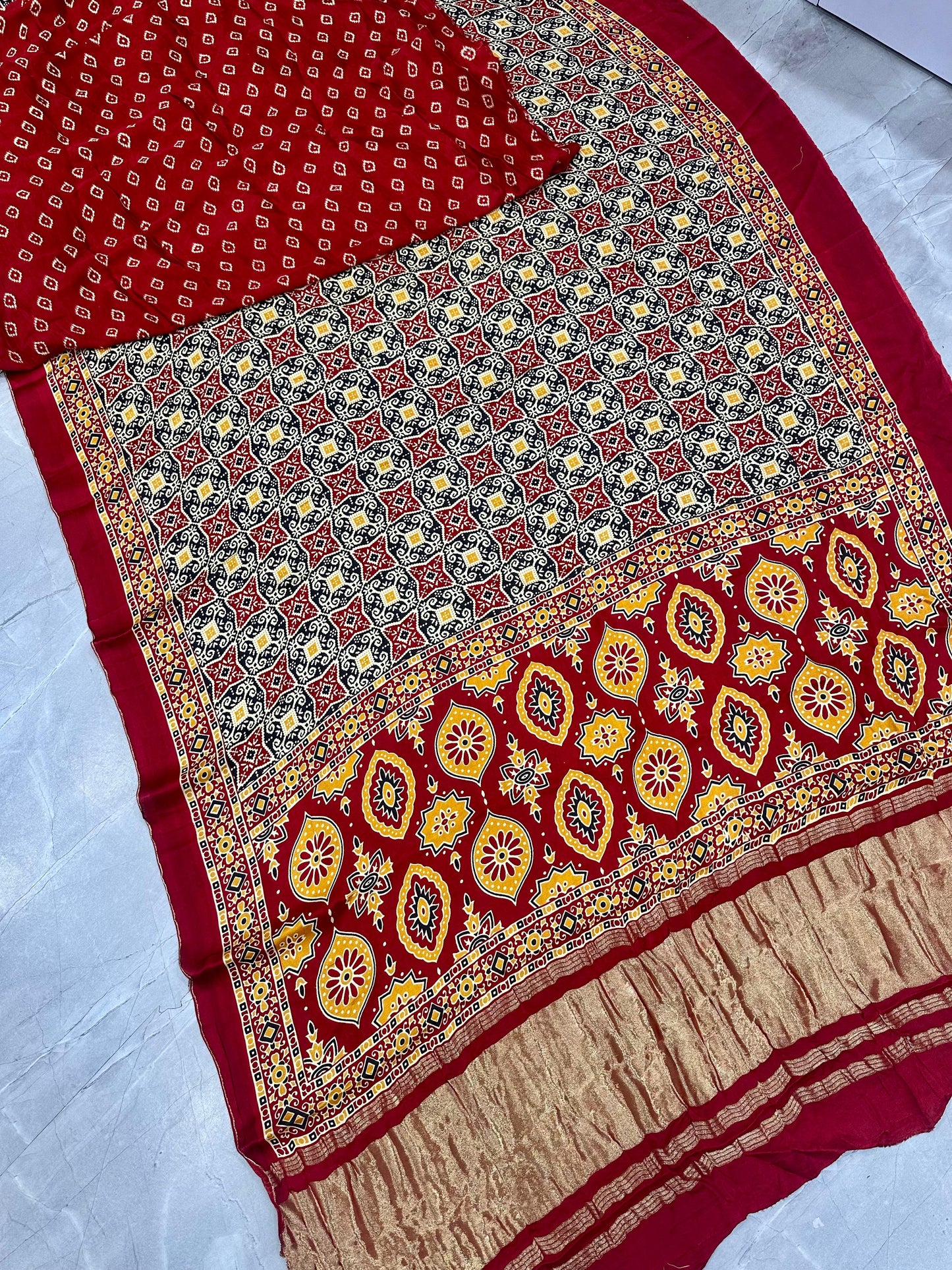 Kayatri New Pure Gaji Silk Ajrakh Print Saree
