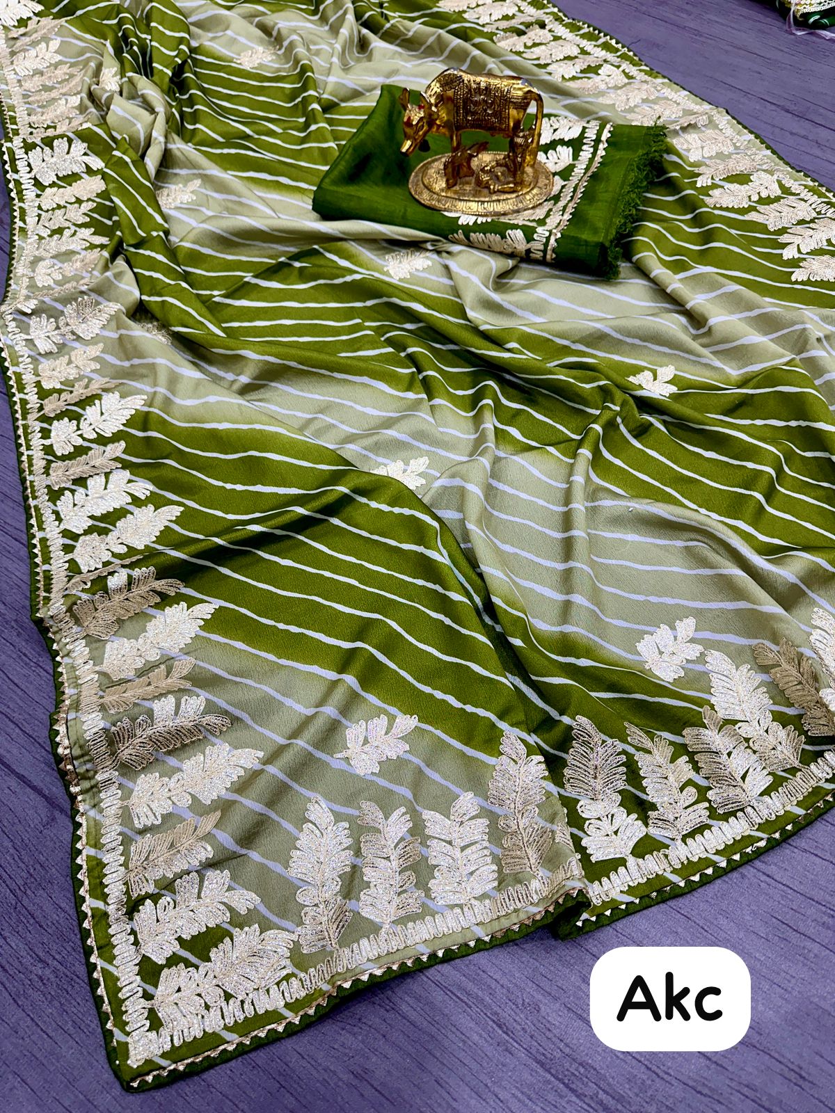 Kayatri New Pure Soft Chinon Silk Leheriya Style Saree