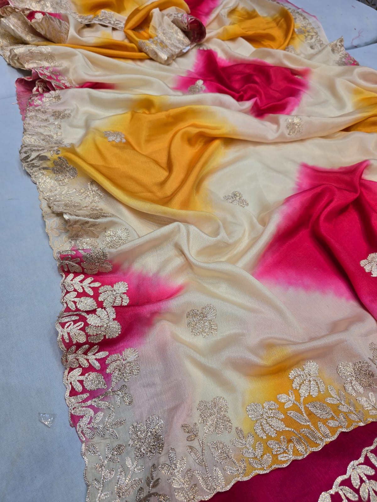 Kayatri New Pure Tusser Chinon Charki Gotapati Work Saree