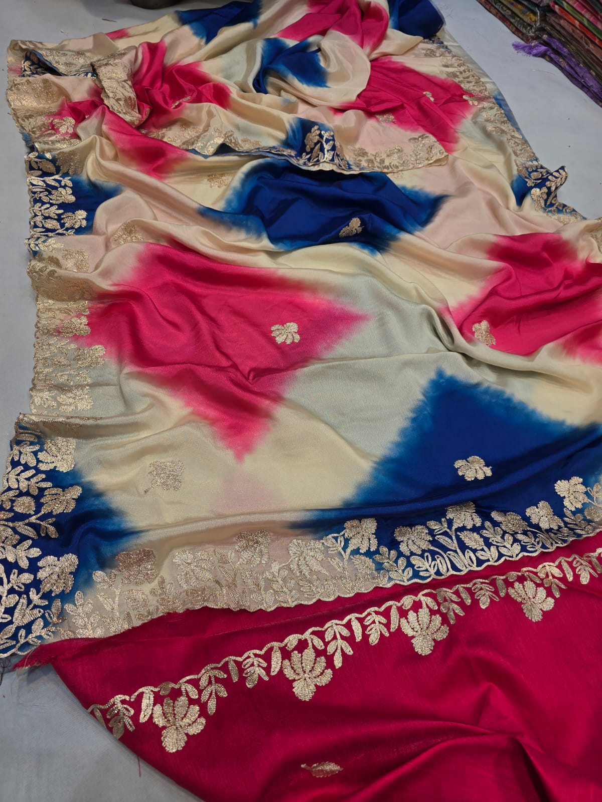 Kayatri New Pure Tusser Chinon Charki Gotapati Work Saree