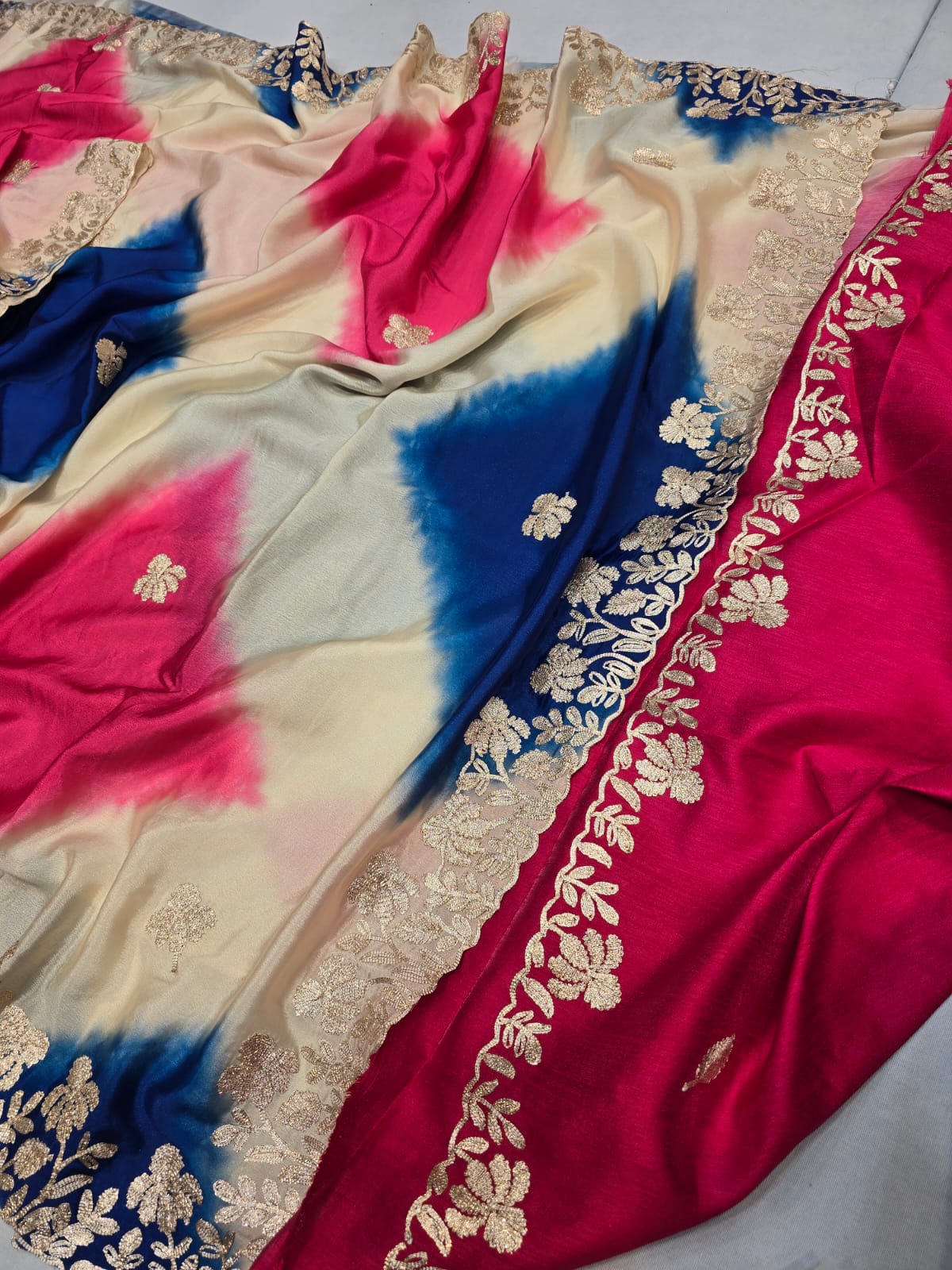 Kayatri New Pure Tusser Chinon Charki Gotapati Work Saree