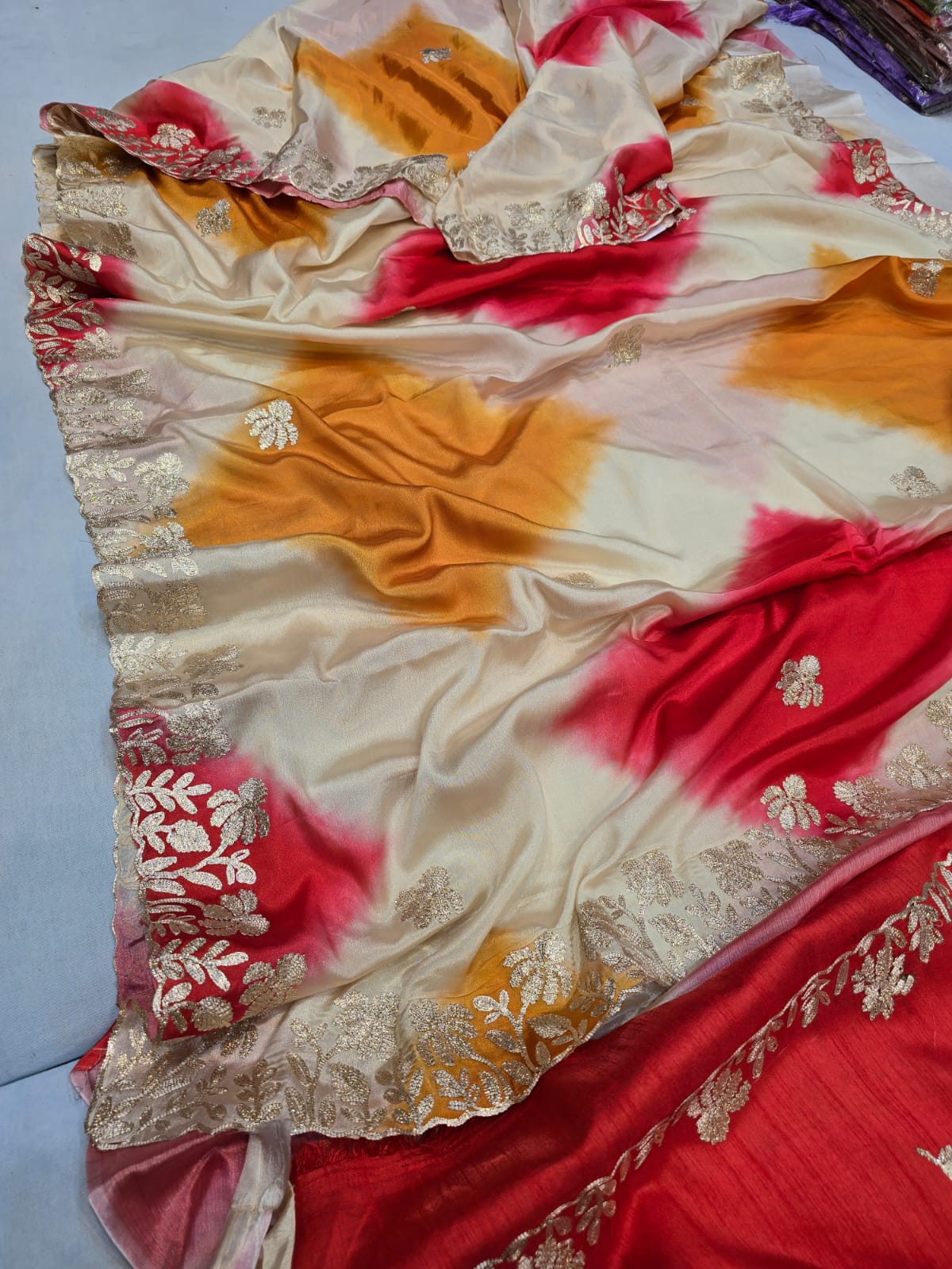 Kayatri New Pure Tusser Chinon Charki Gotapati Work Saree
