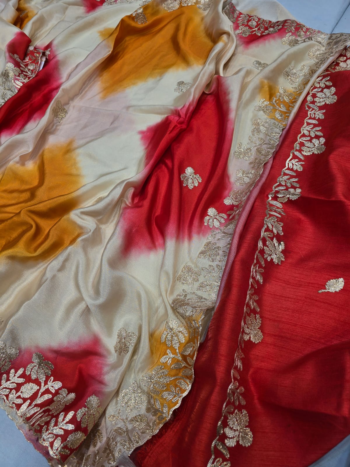 Kayatri New Pure Tusser Chinon Charki Gotapati Work Saree