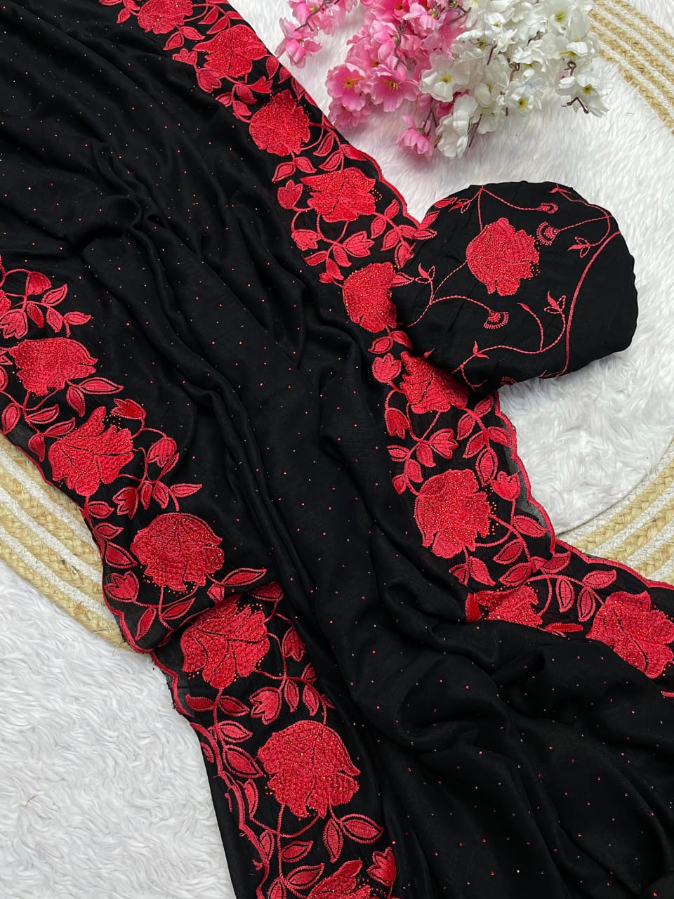 Kayatri New Soft Vichitra Bloomimg With Embroidery Work Saree