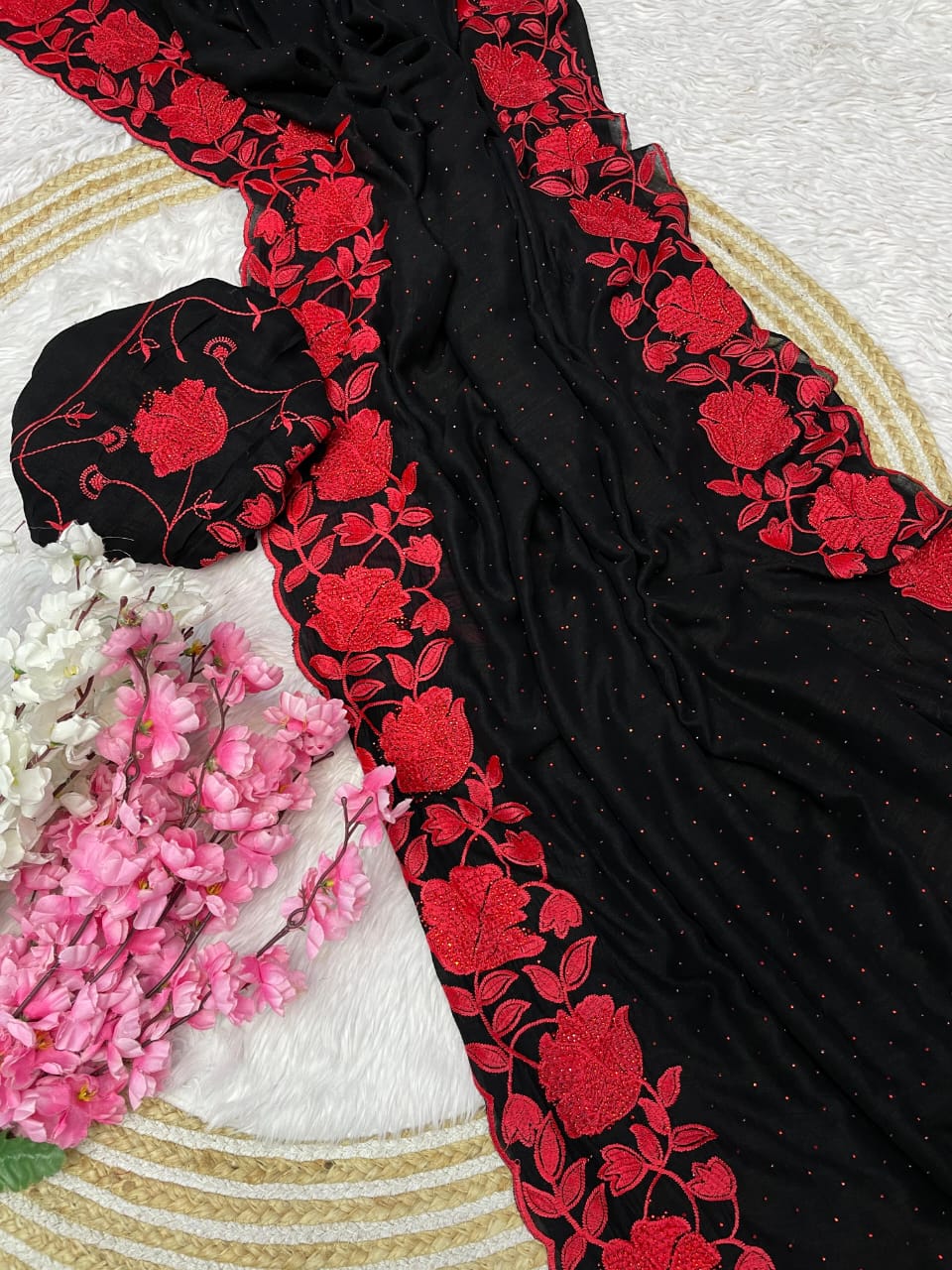 Kayatri New Soft Vichitra Bloomimg With Embroidery Work Saree