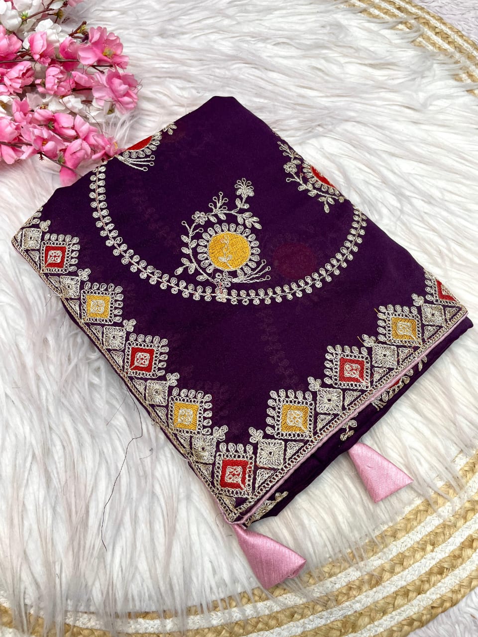 Kayatri New Bloomimg Chocolate Silk Embroidery Sequence Coding Work Saree