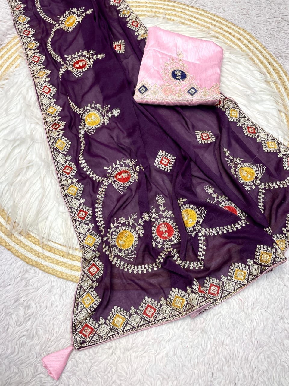 Kayatri New Bloomimg Chocolate Silk Embroidery Sequence Coding Work Saree