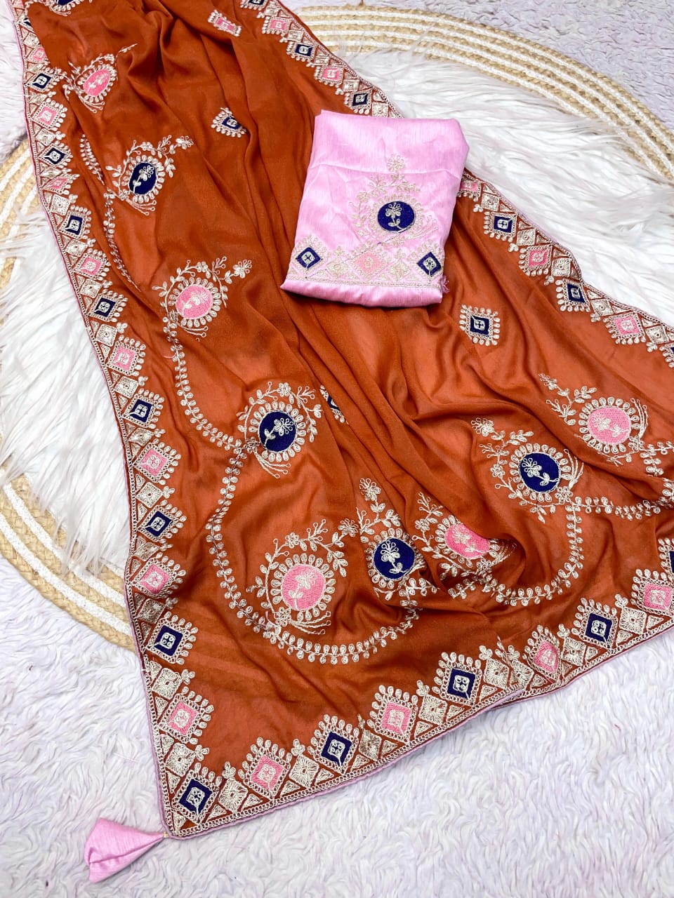 Kayatri New Bloomimg Chocolate Silk Embroidery Sequence Coding Work Saree