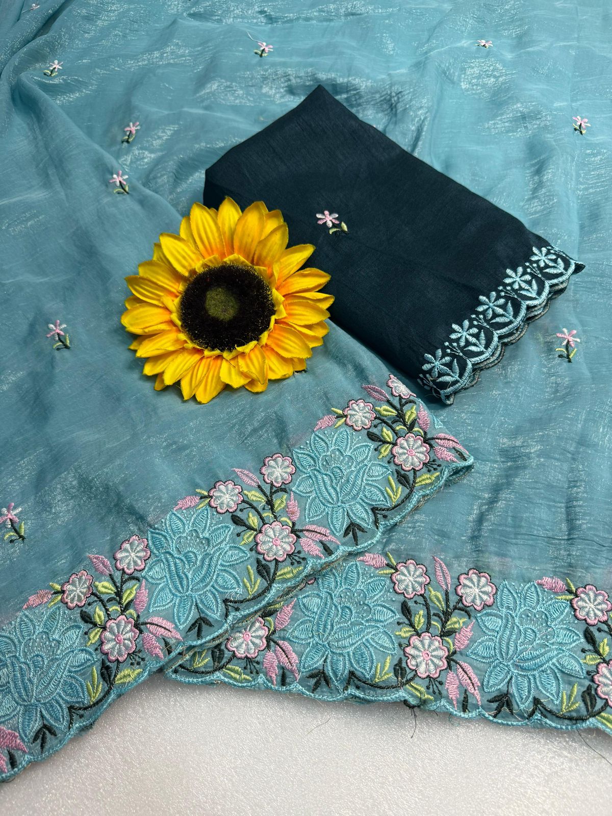 Kayatri New Crunchy Ciffon Saree With Elegant Scalap Embroidery Work