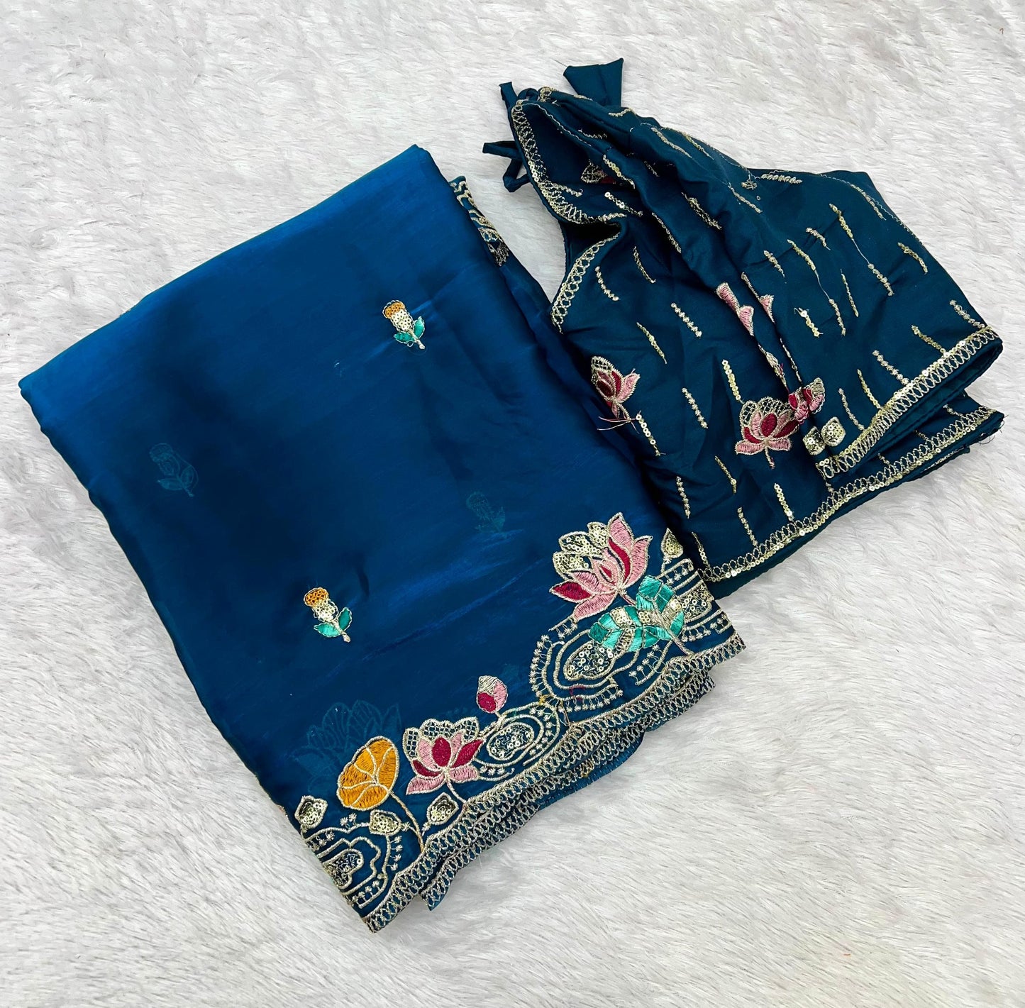 Kayatri New Pure Soft Jimmy choo Saree with heavy Multi Treads & sequence Work