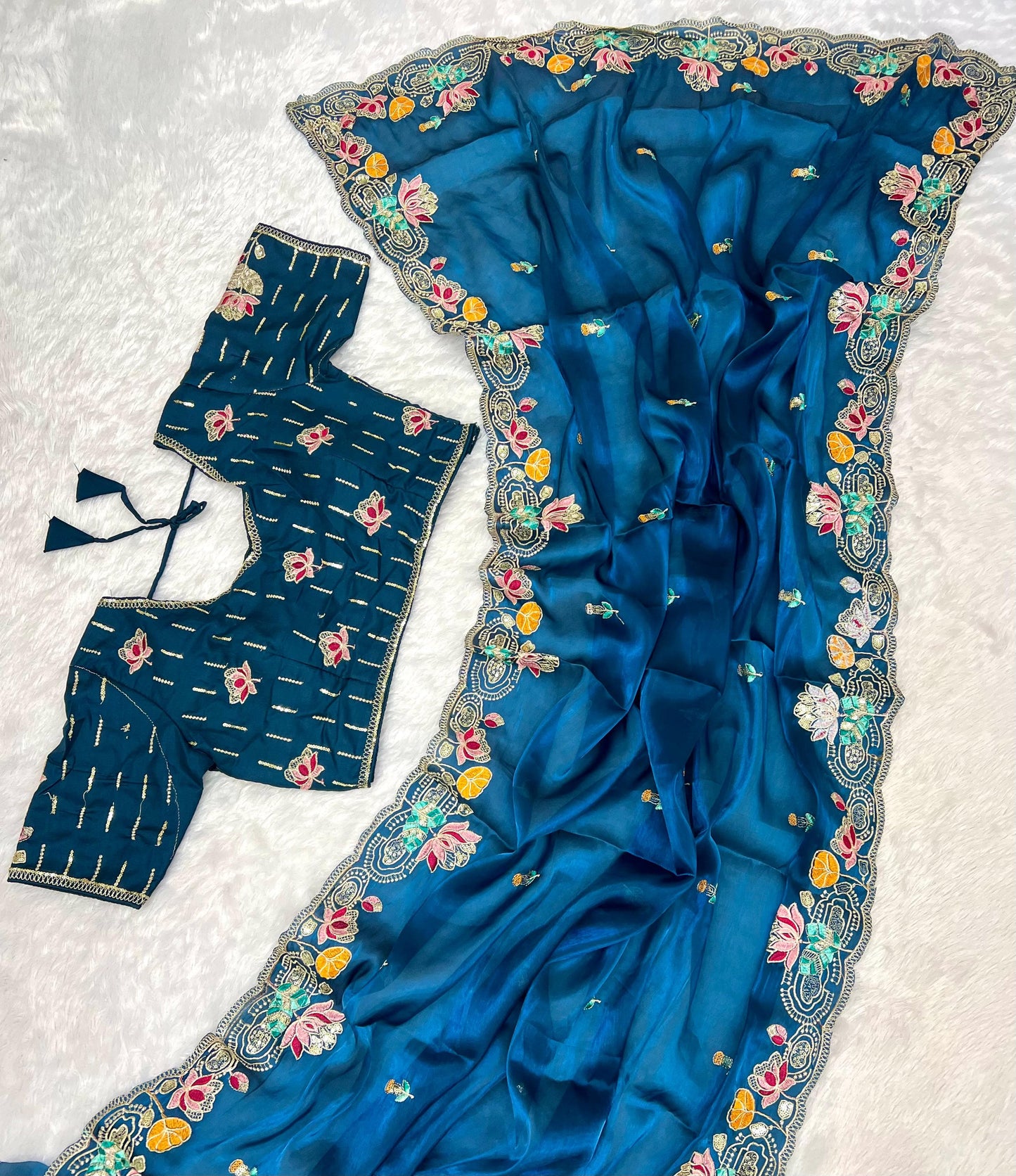 Kayatri New Pure Soft Jimmy choo Saree with heavy Multi Treads & sequence Work