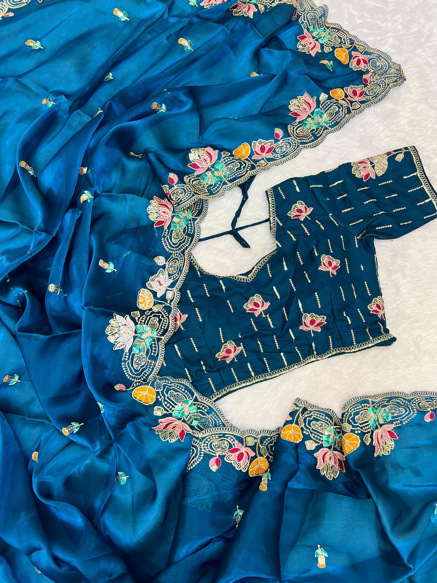 Kayatri New Pure Soft Jimmy choo Saree with heavy Multi Treads & sequence Work
