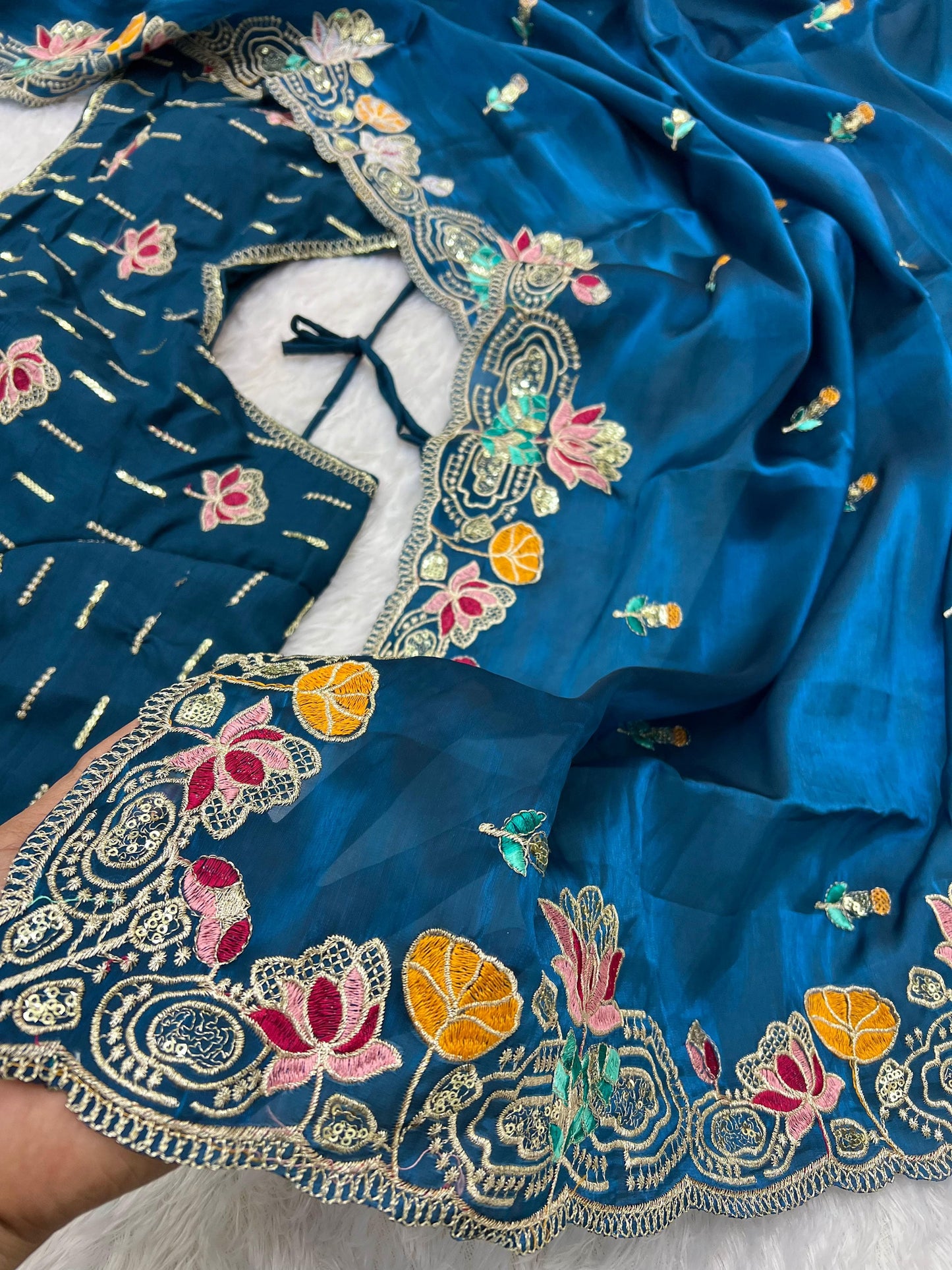 Kayatri New Pure Soft Jimmy choo Saree with heavy Multi Treads & sequence Work