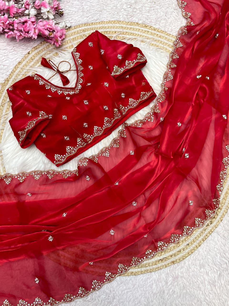 Kayatri New Zimmy Choo Sattan Saree With Beautiful C - pallu Brits Work