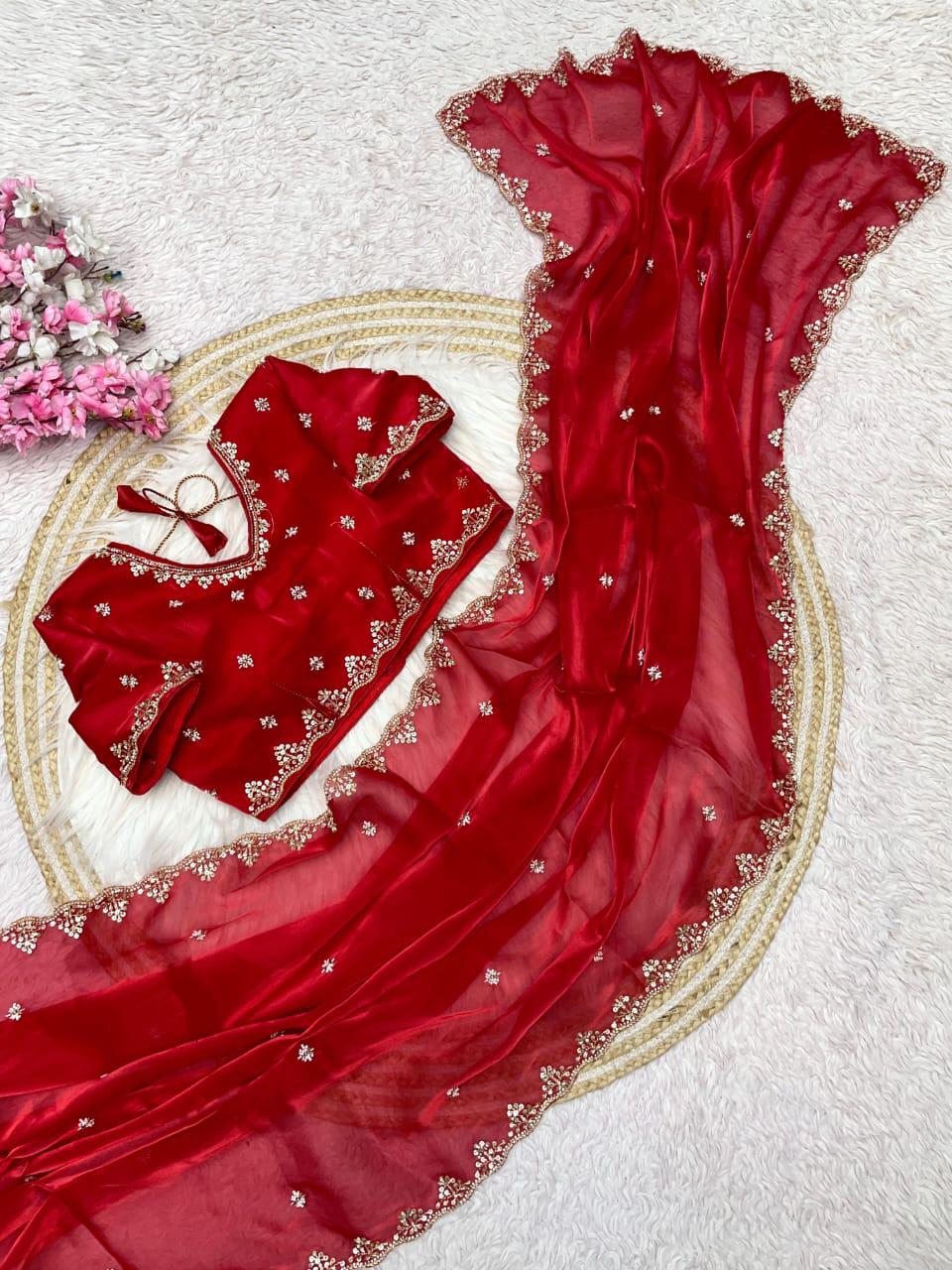 Kayatri New Zimmy Choo Sattan Saree With Beautiful C - pallu Brits Work